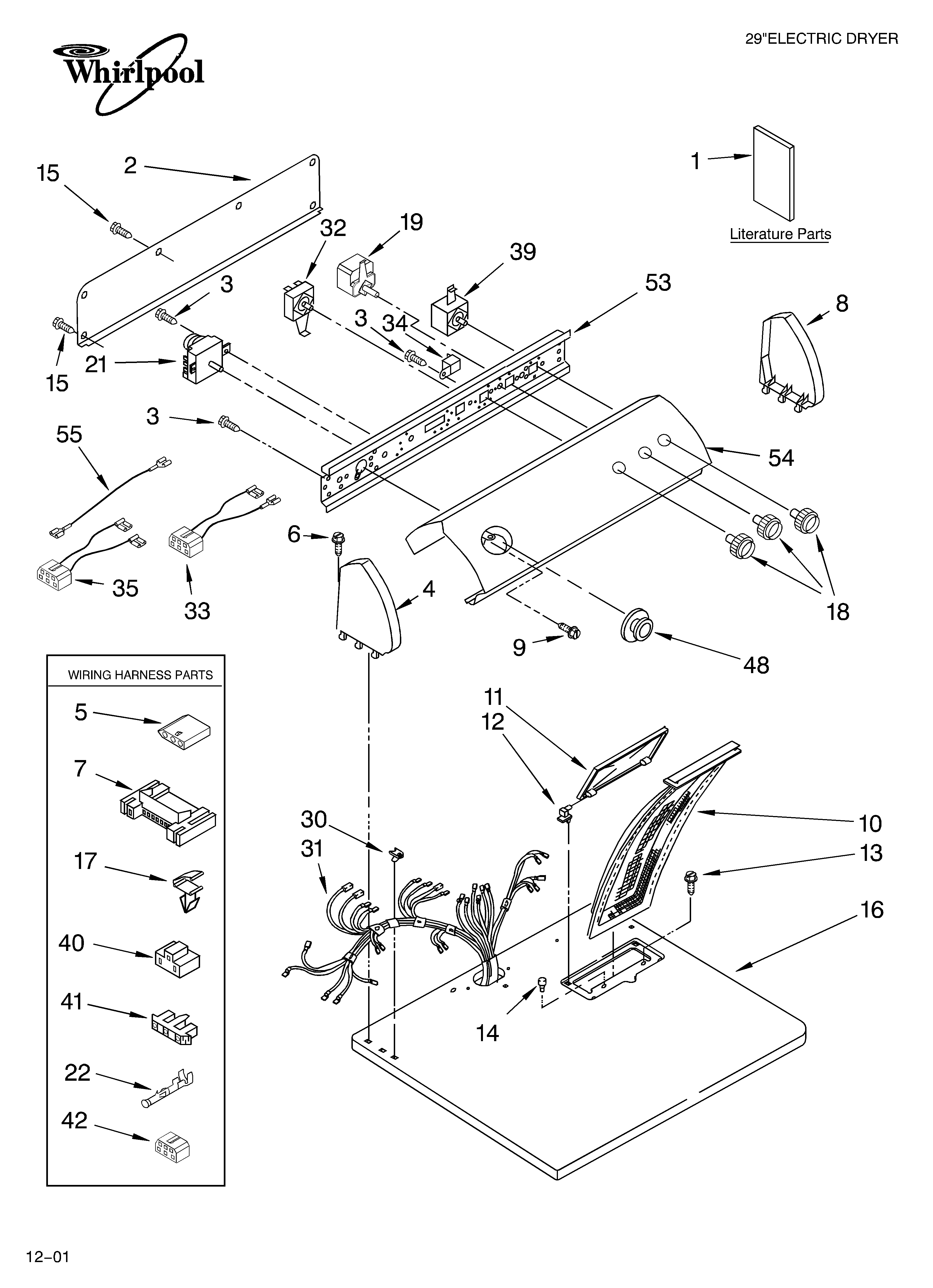 Whirlpool LER5644JQ1 top and console/literature diagram