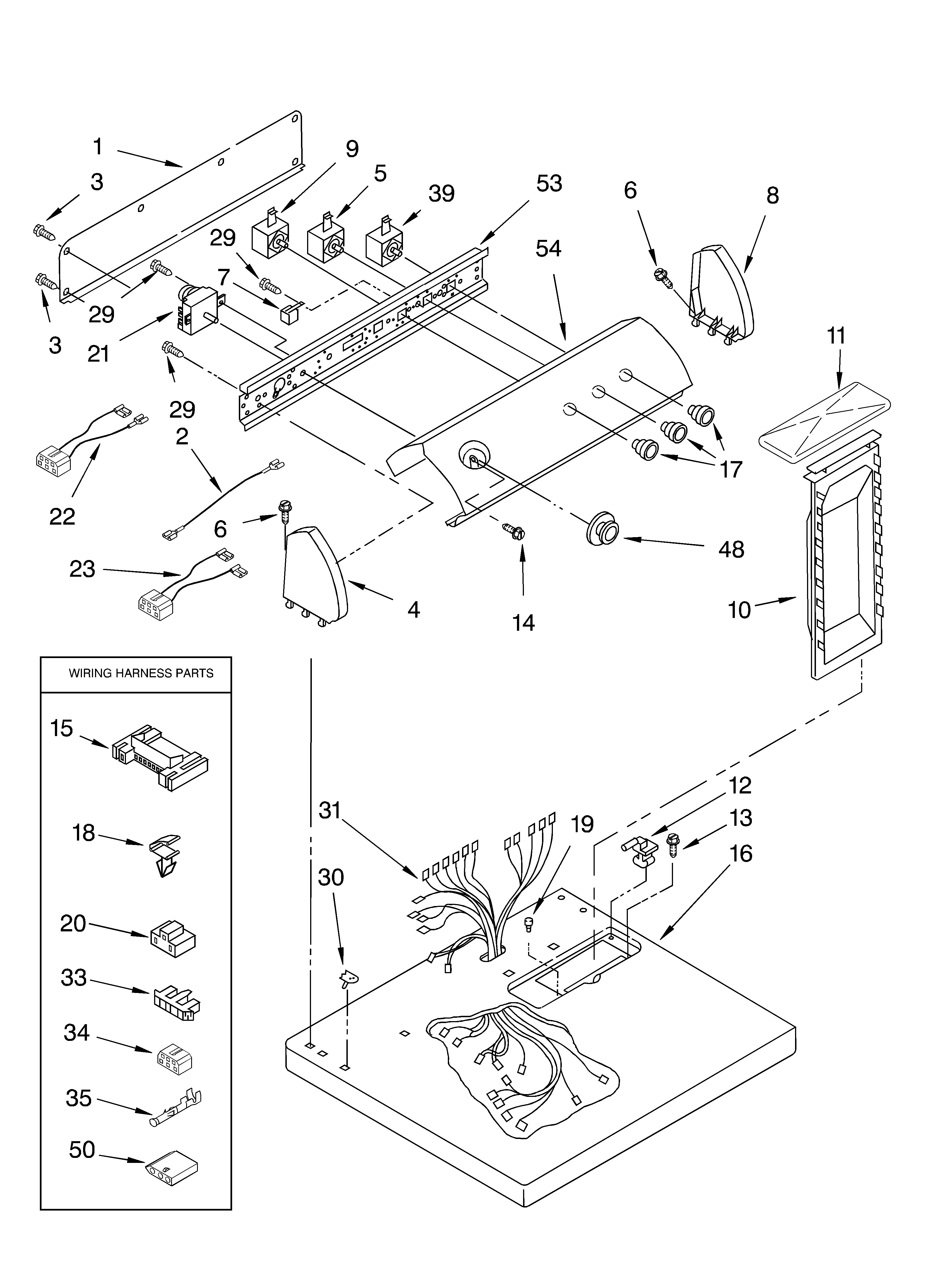 Whirlpool LEQ7000KQ2 top and console diagram