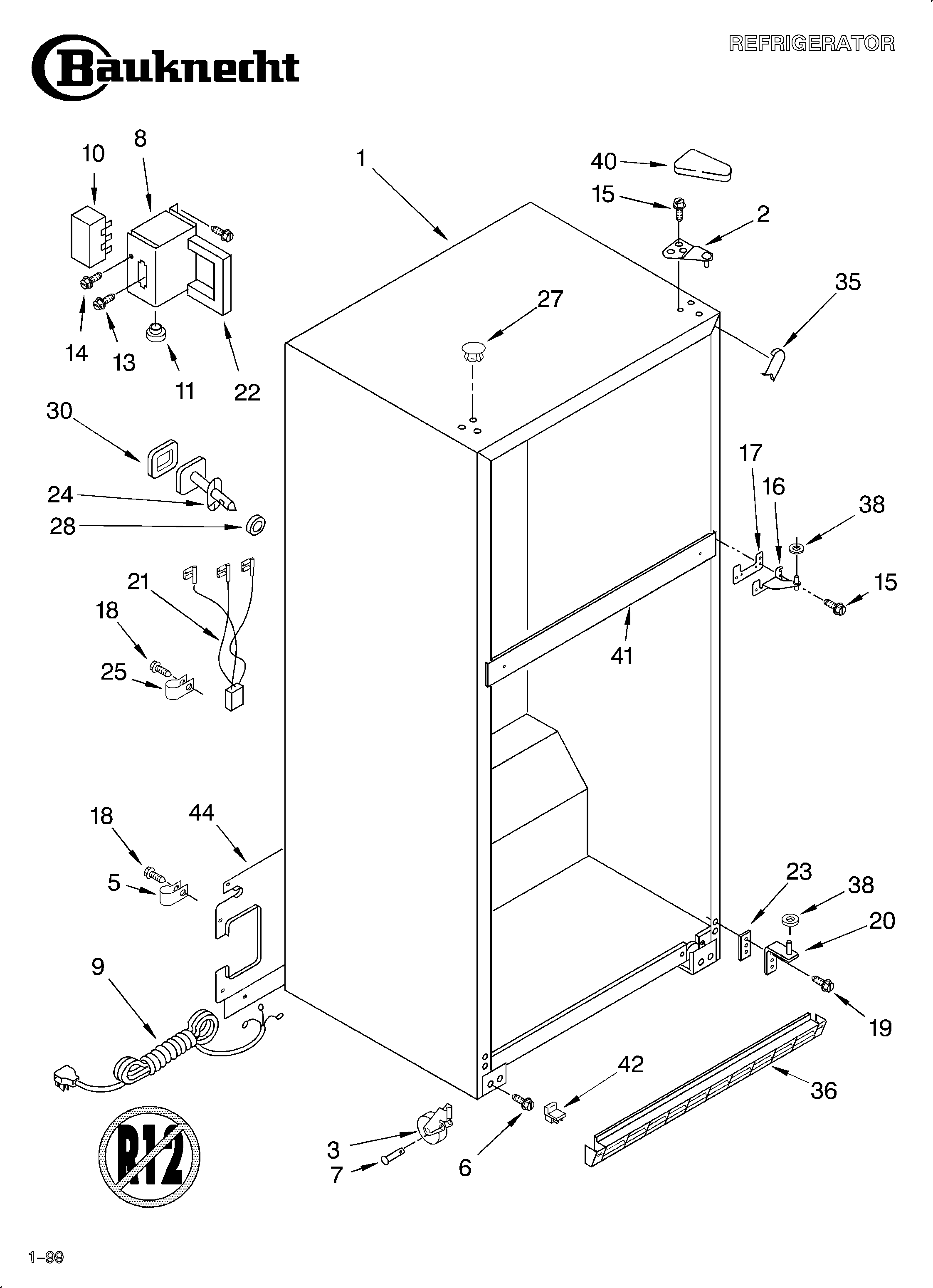 Bauknecht 3XKVN490F00 cabinet diagram