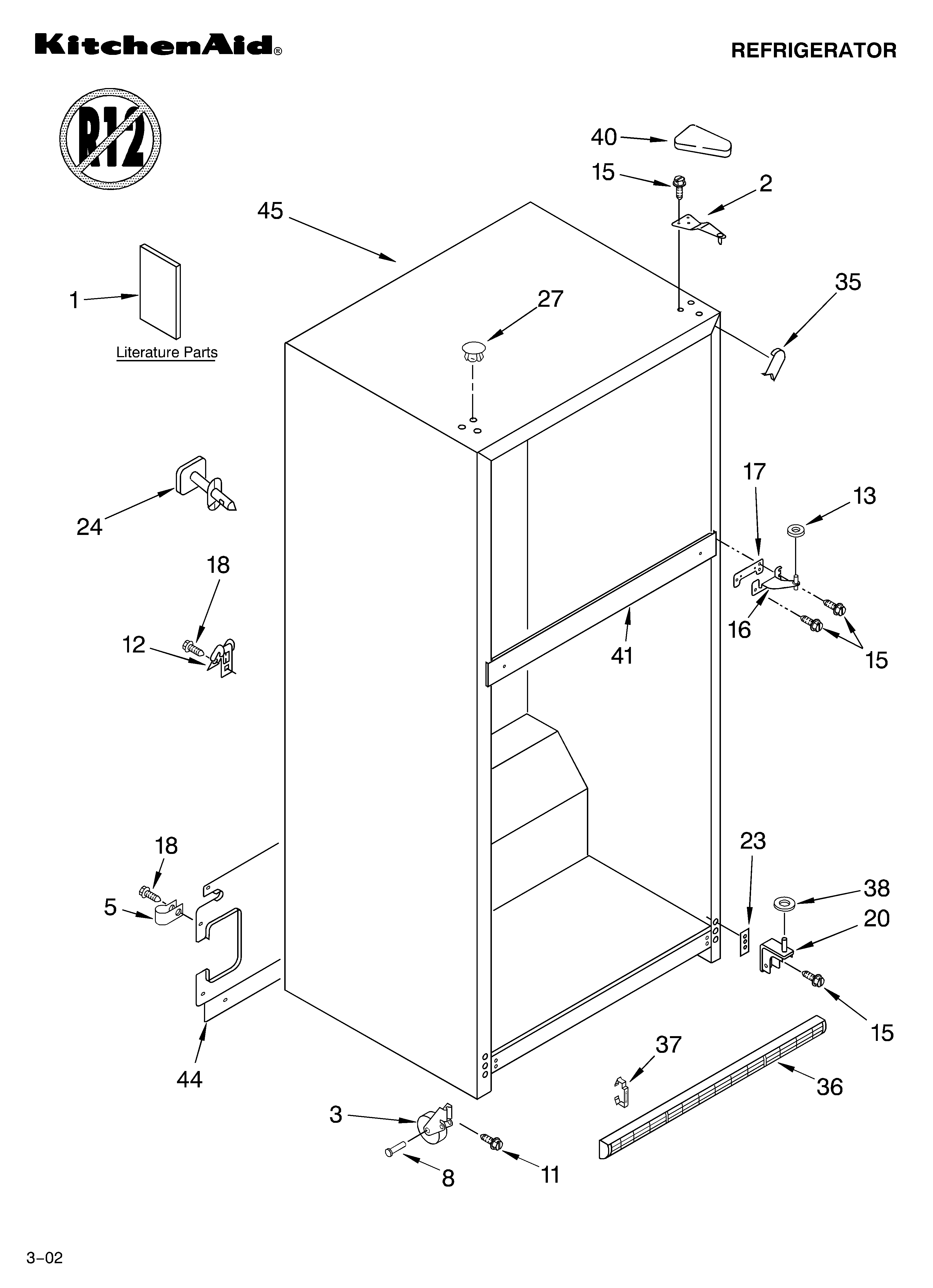 KitchenAid KTRS19ELWH00 cabinet/literature diagram