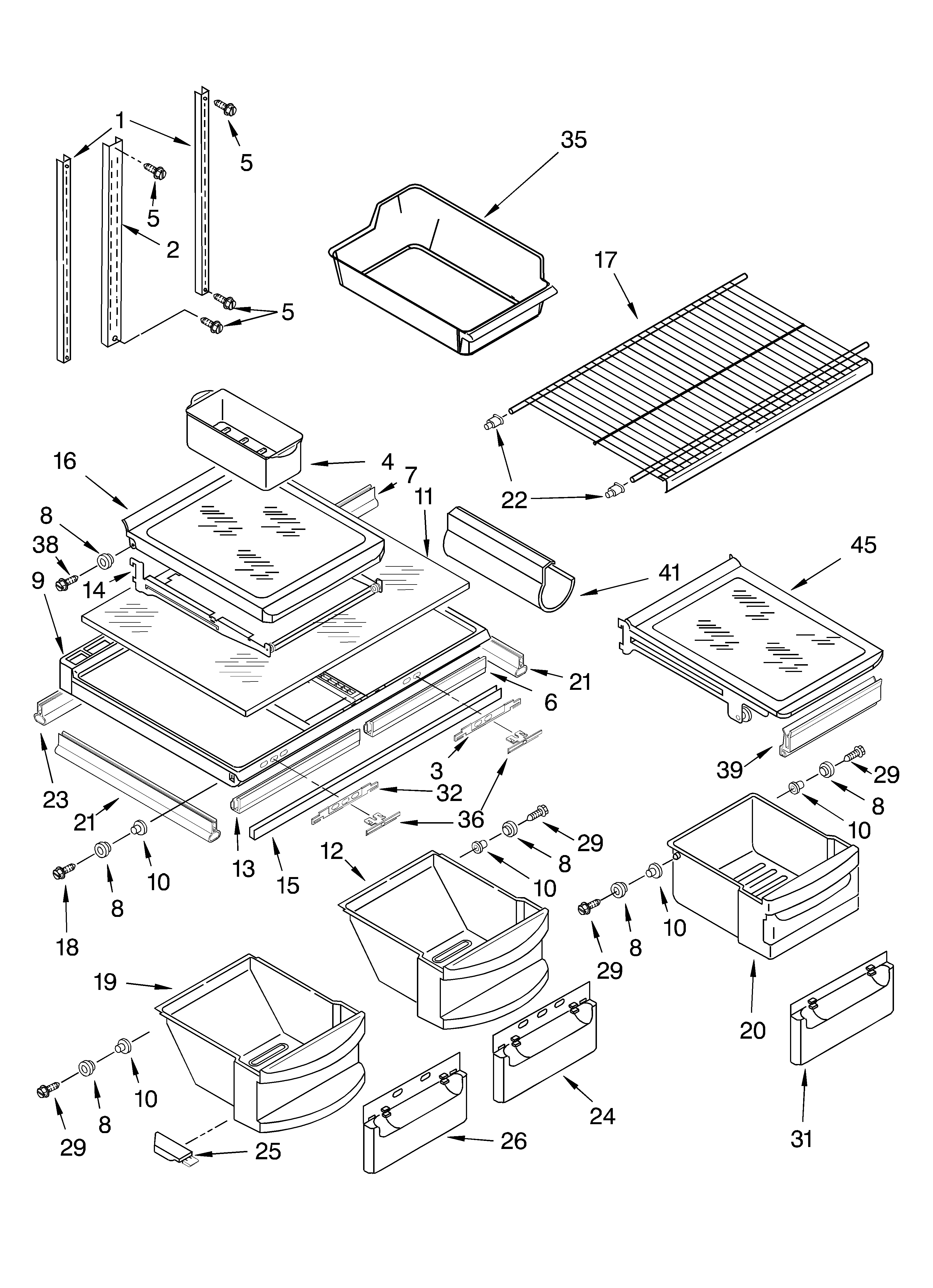 KitchenAid KTRS19ELWH00 shelf diagram