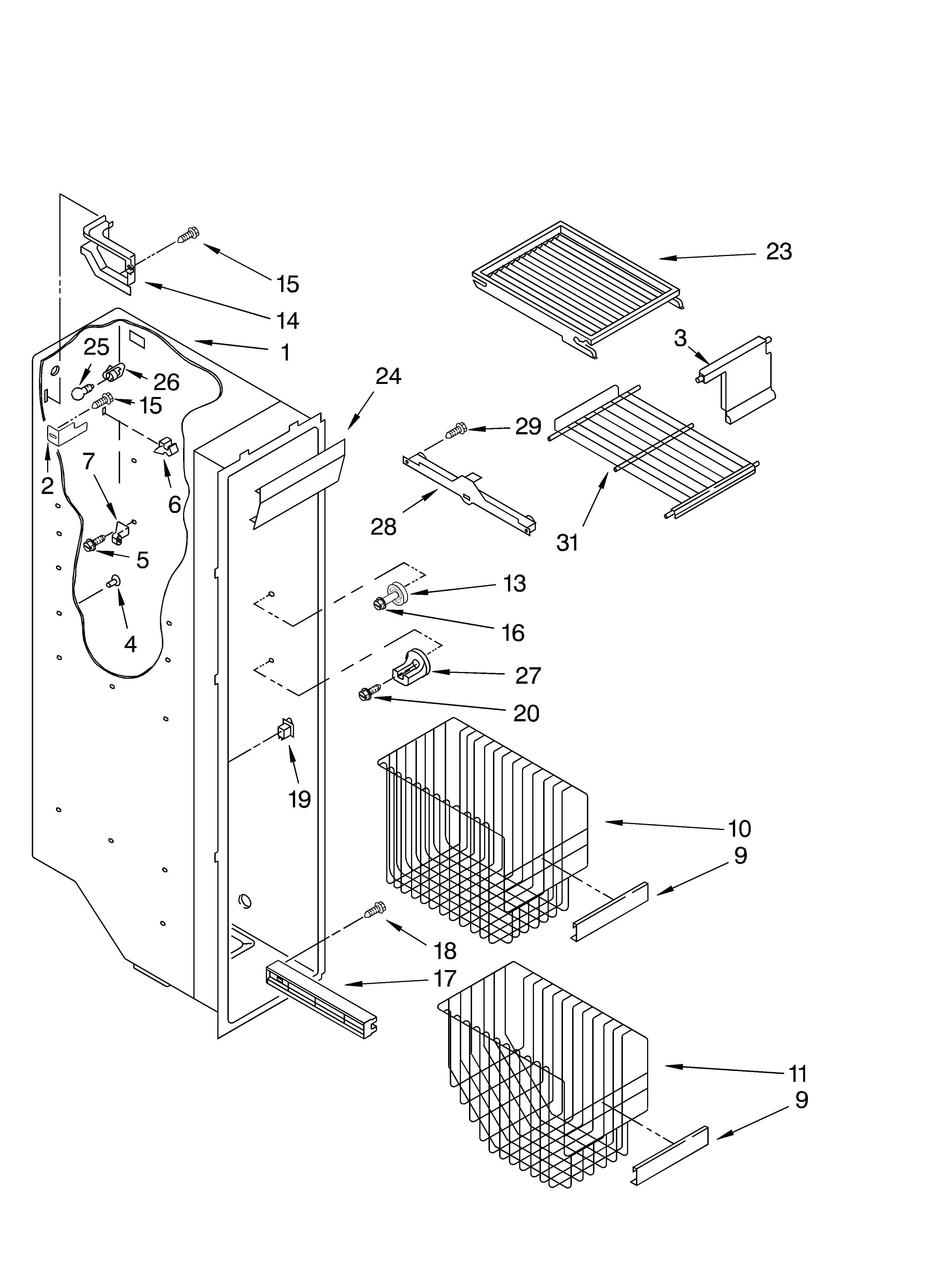 Whirlpool GD5SHGXLB00 freezer liner diagram
