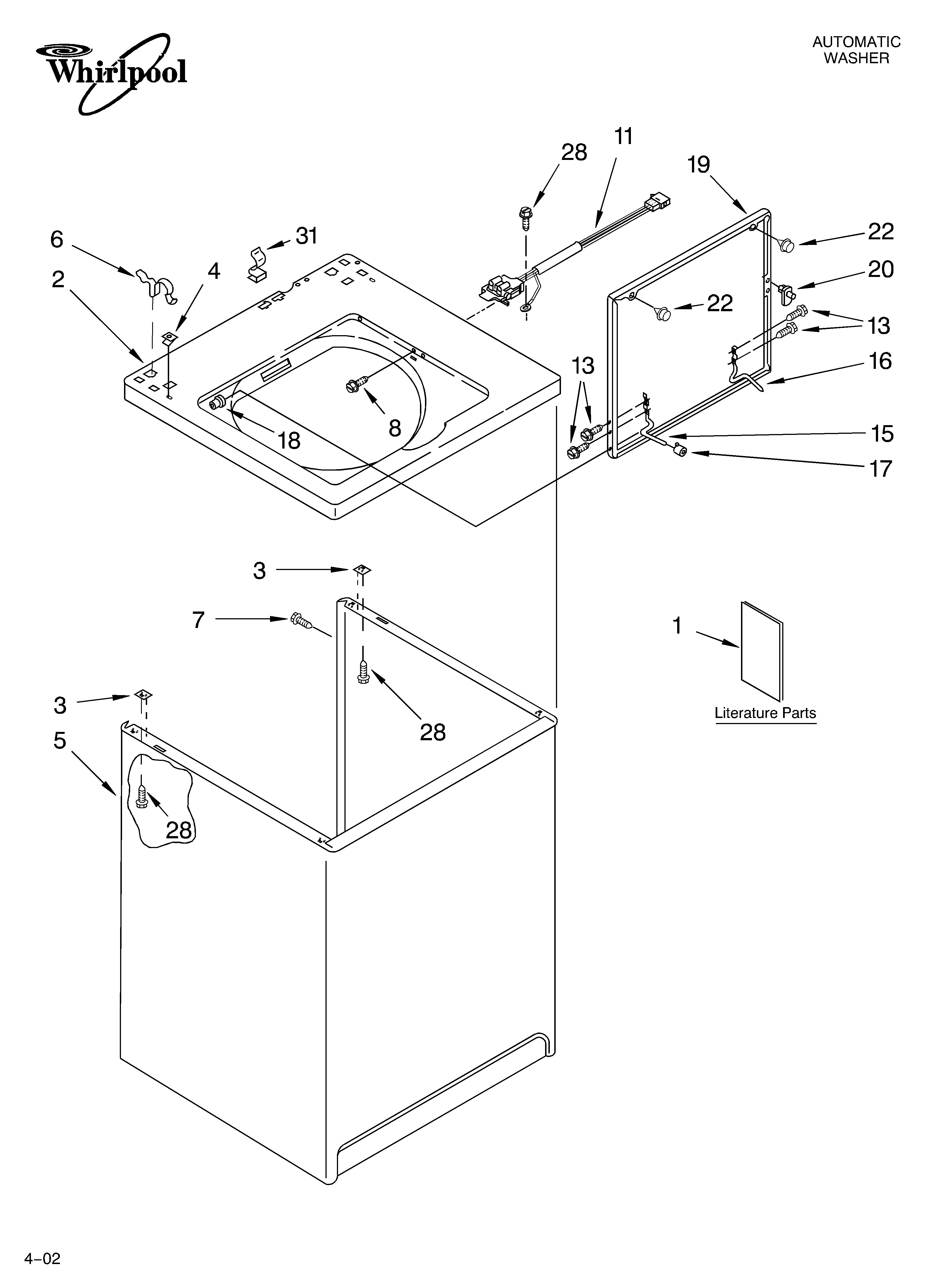 Whirlpool LSR5132JQ2 top and cabinet/literature diagram