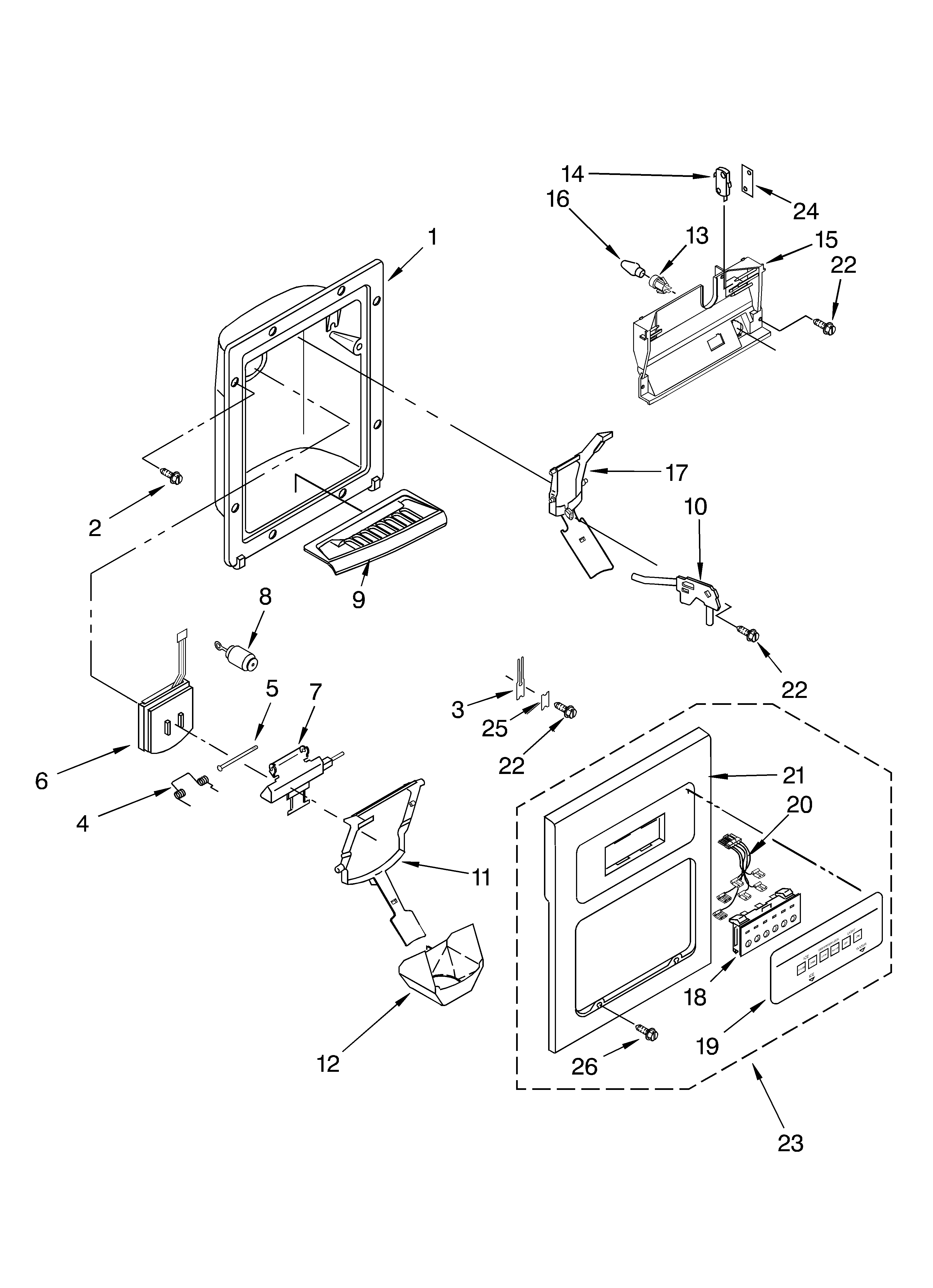 Whirlpool GS5SHGXLS00 dispenser front diagram