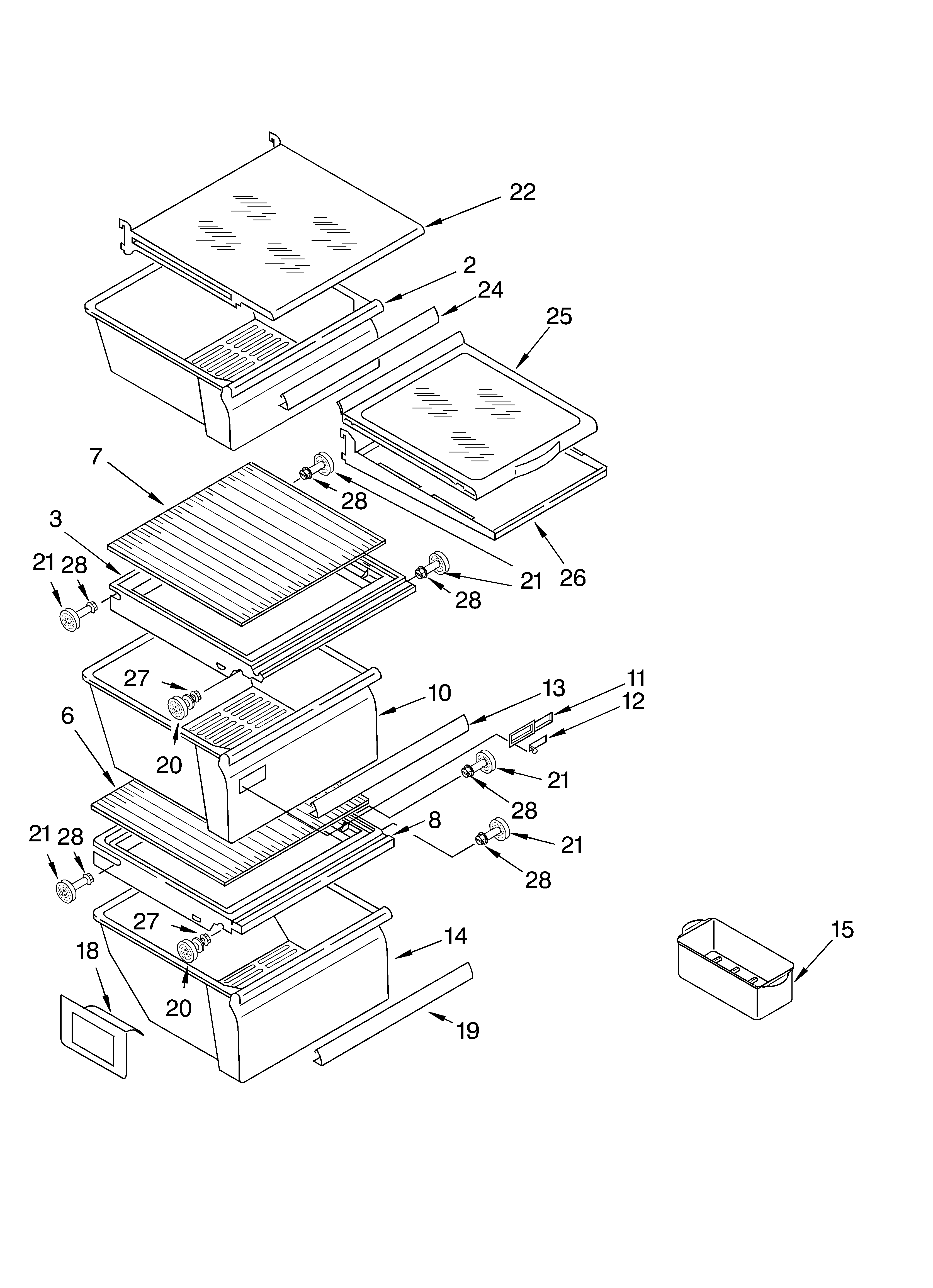 Whirlpool GD5SHAXLT00 refrigerator shelf diagram