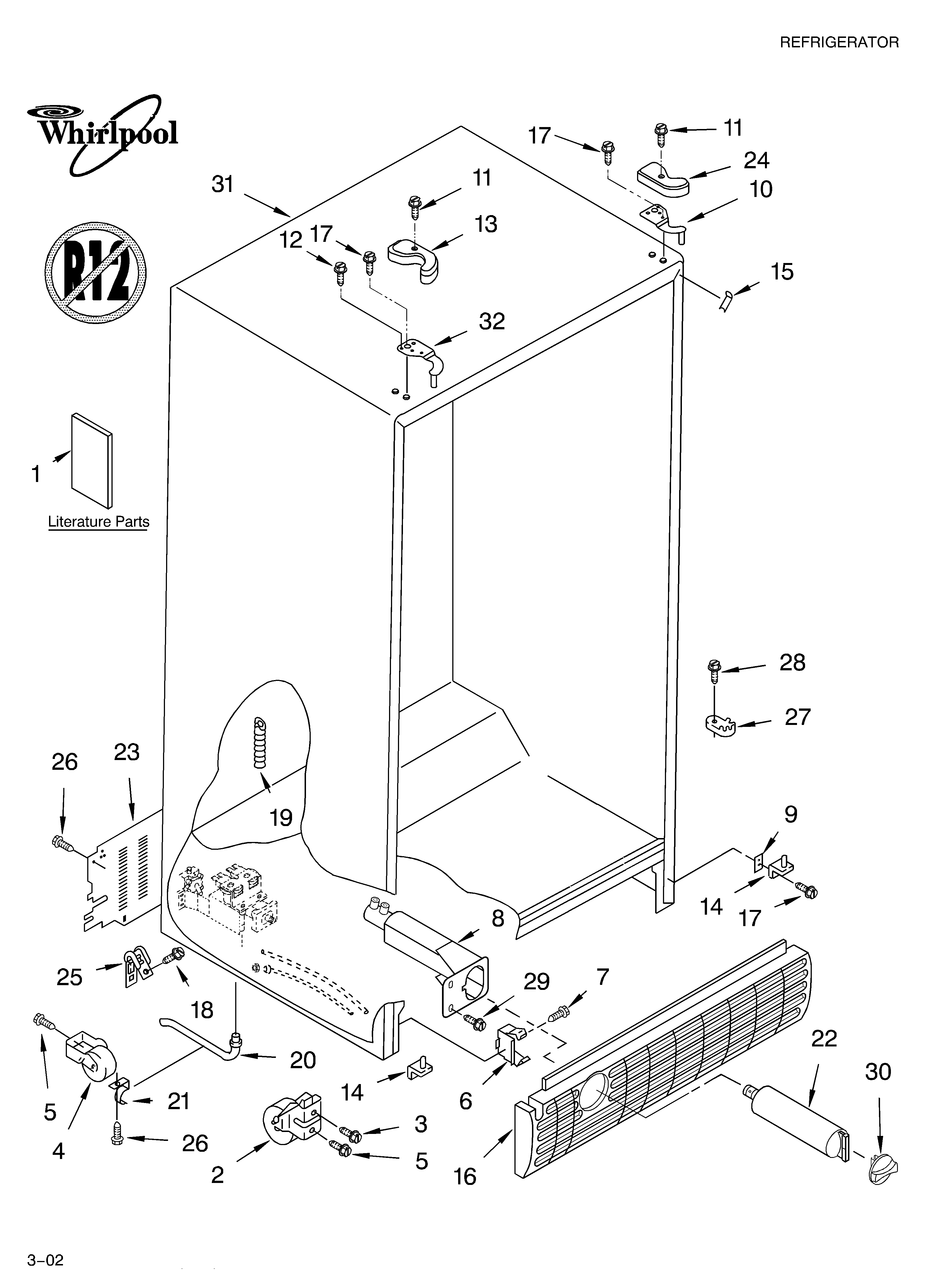 Whirlpool GS2SHGXLS00 cabinet/literature diagram