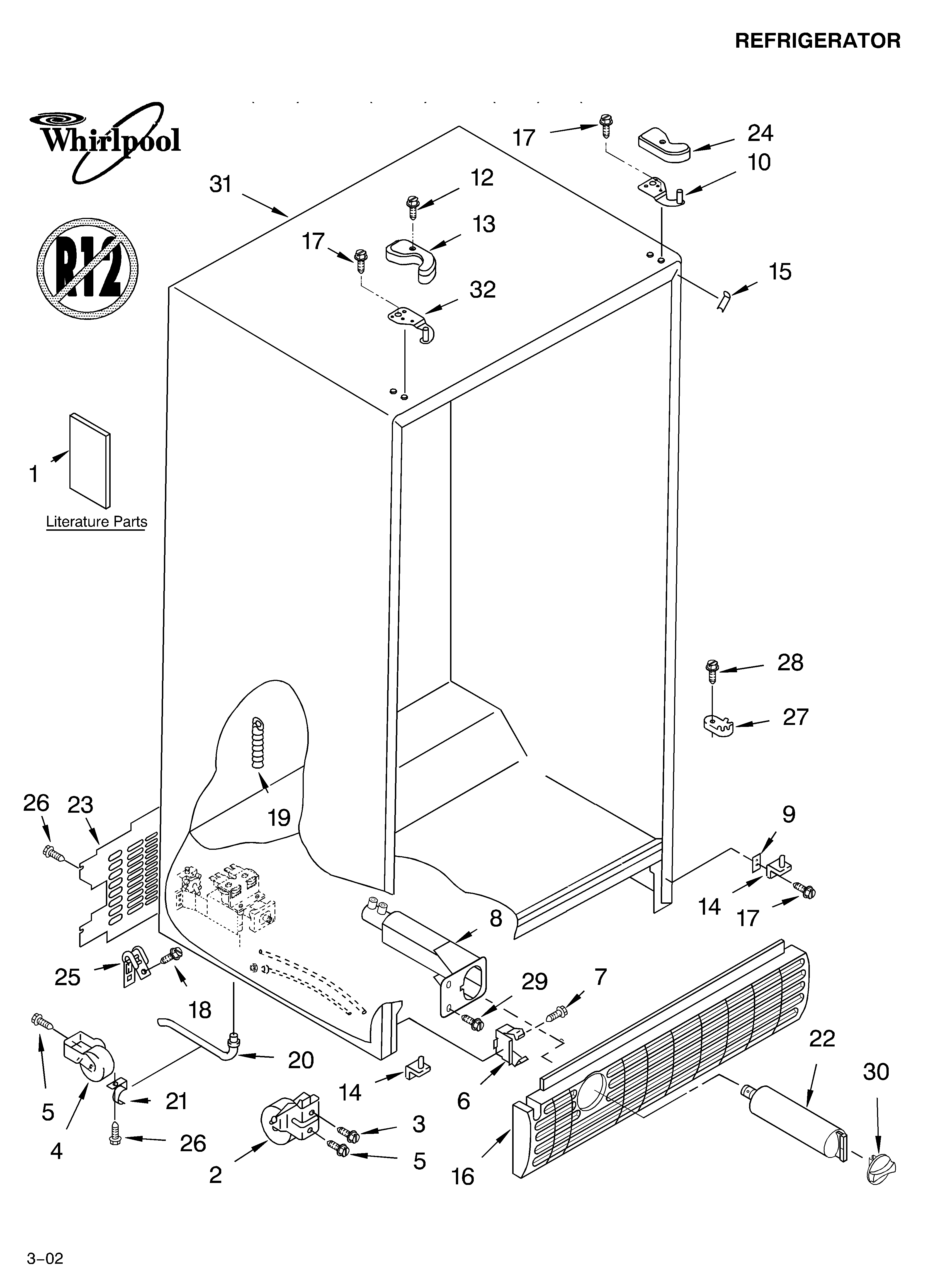 Whirlpool GS2SHAXLL02 cabinet/literature diagram