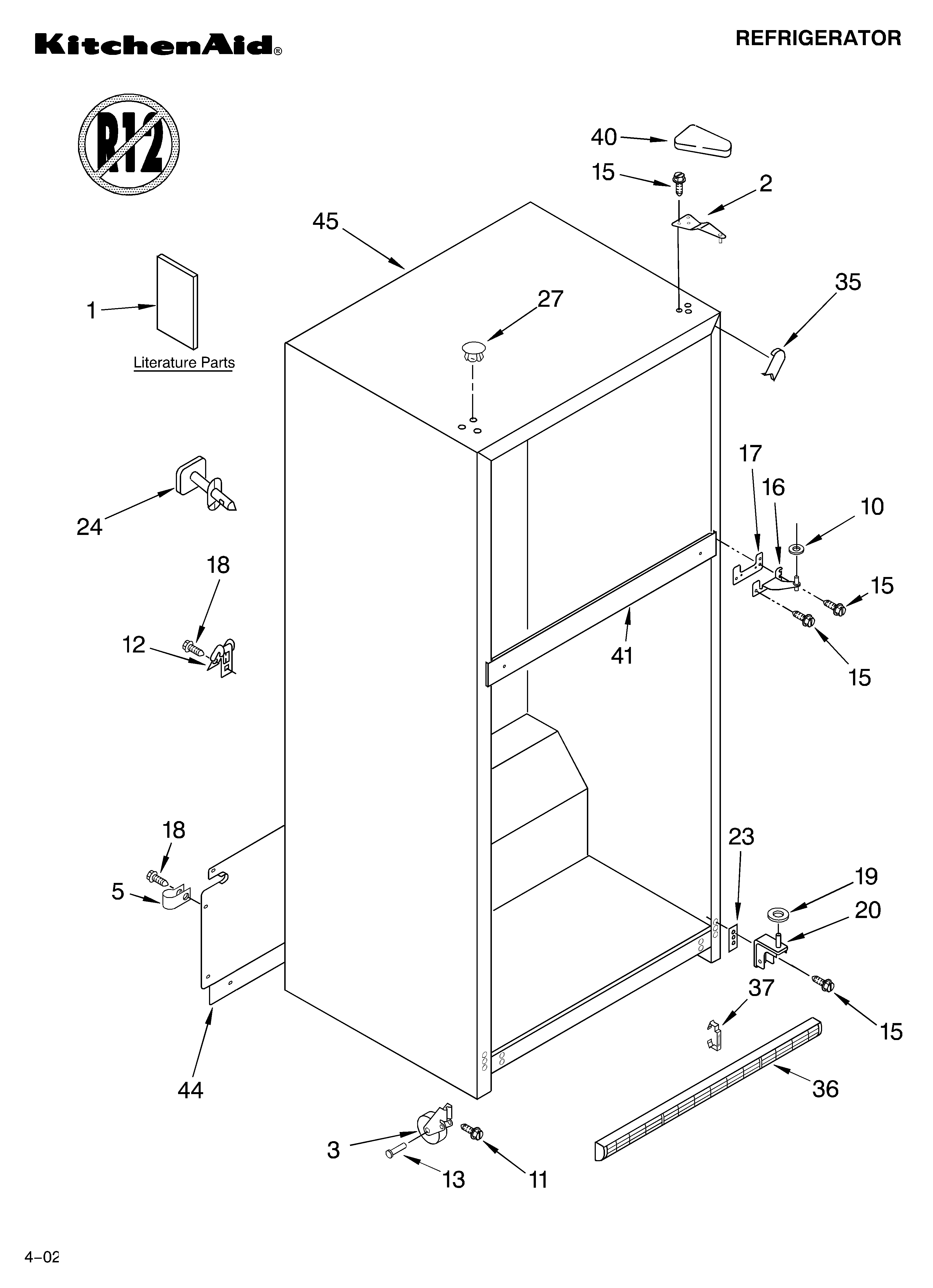 KitchenAid KTLA22ELSS00 cabinet/literature diagram
