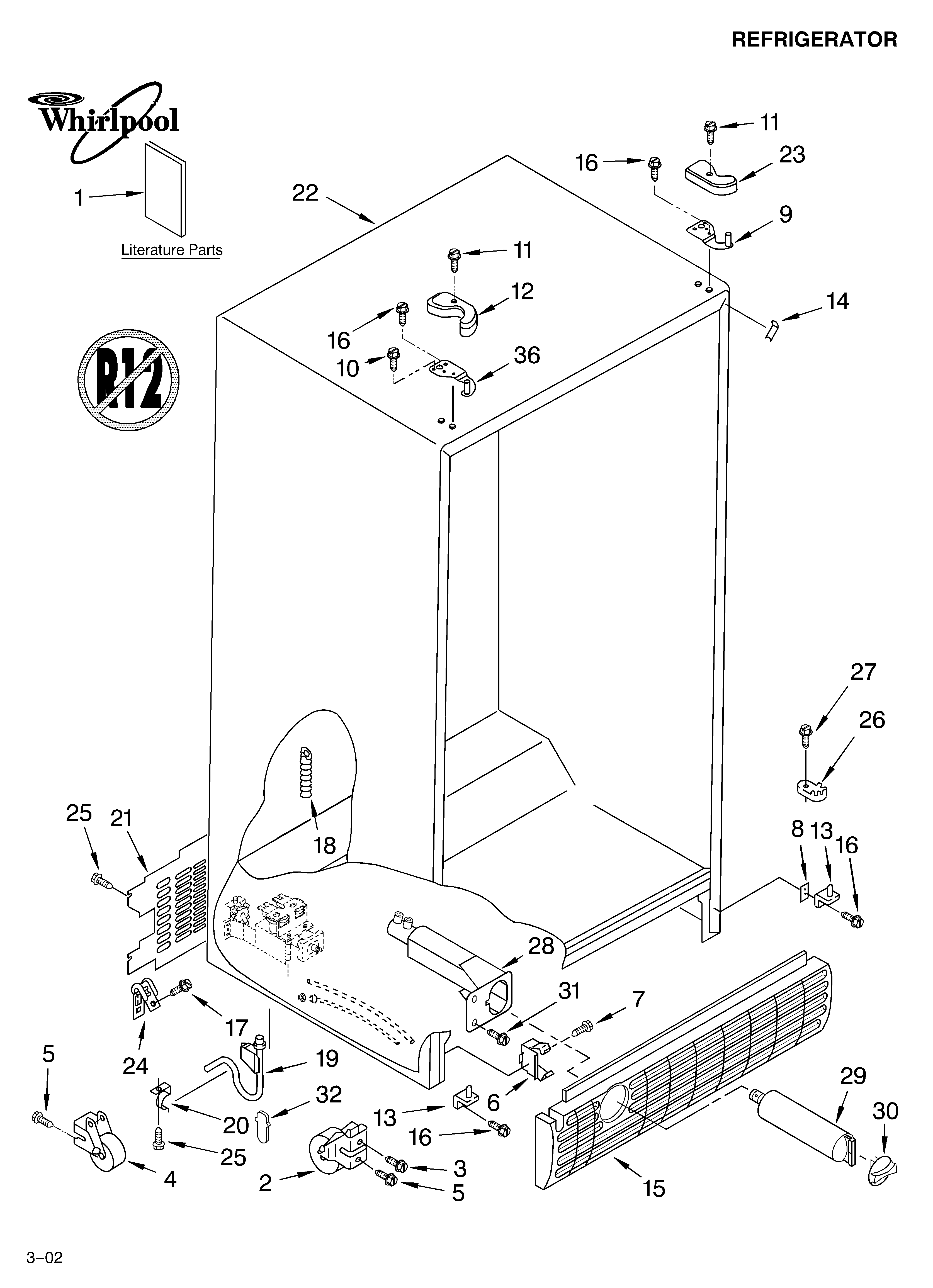 Whirlpool GS6SHAXLQ02 cabinet/literature diagram