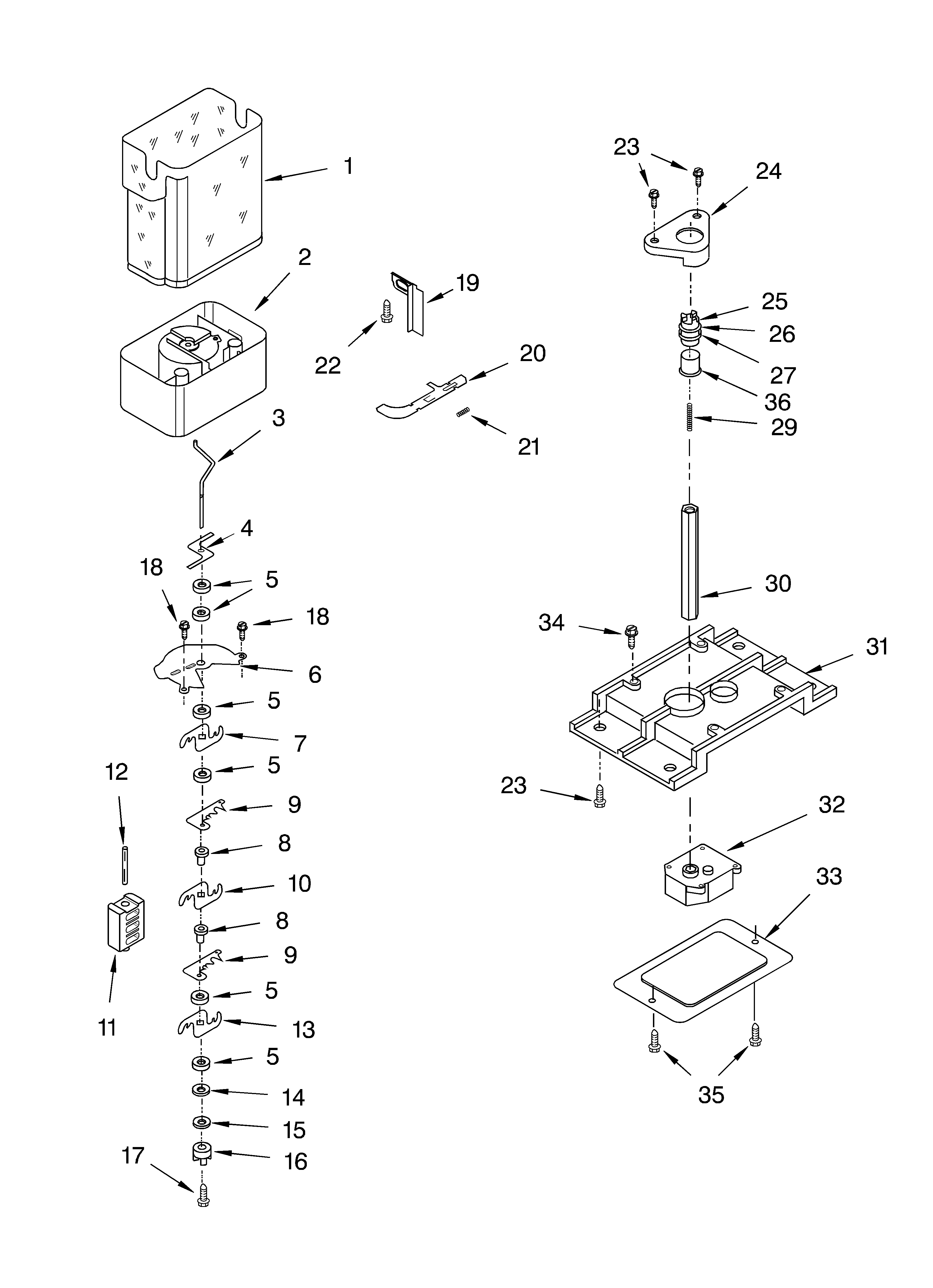 Whirlpool GS6SHAXLQ02 motor and ice container diagram