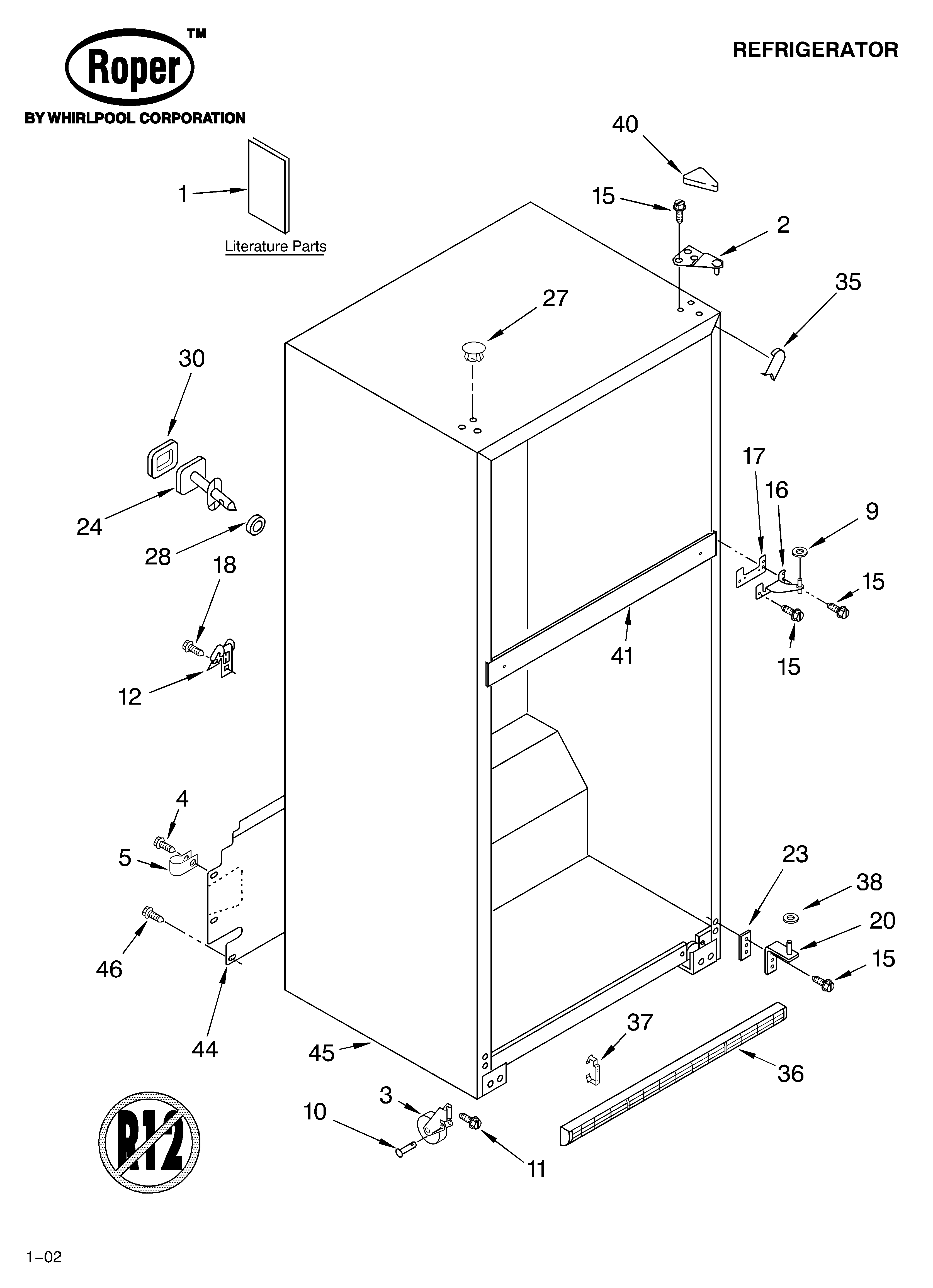 Roper RT21LMXKT01 cabinet/literature diagram