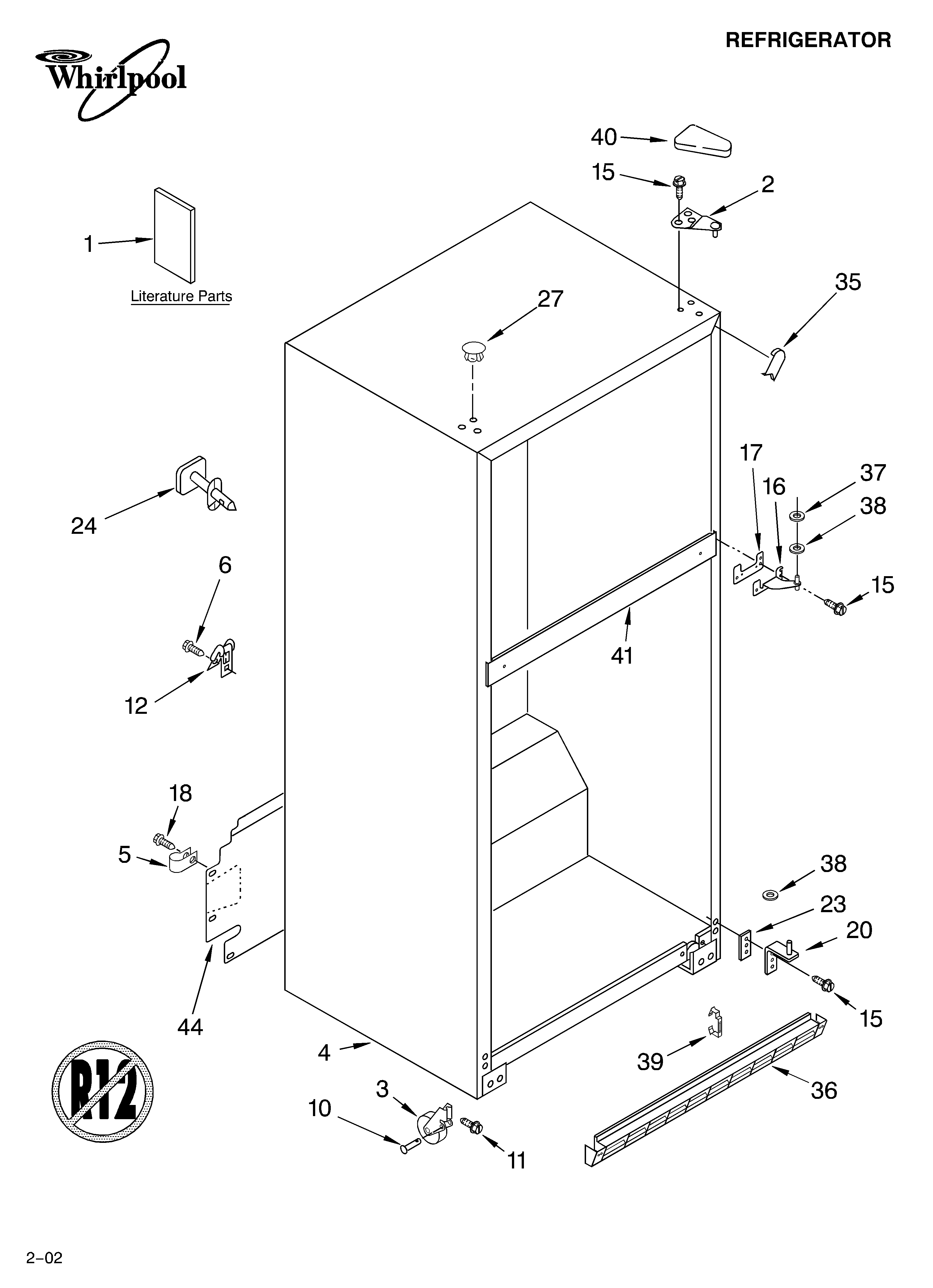 Whirlpool ET1FTEXLT00 cabinet/literature diagram