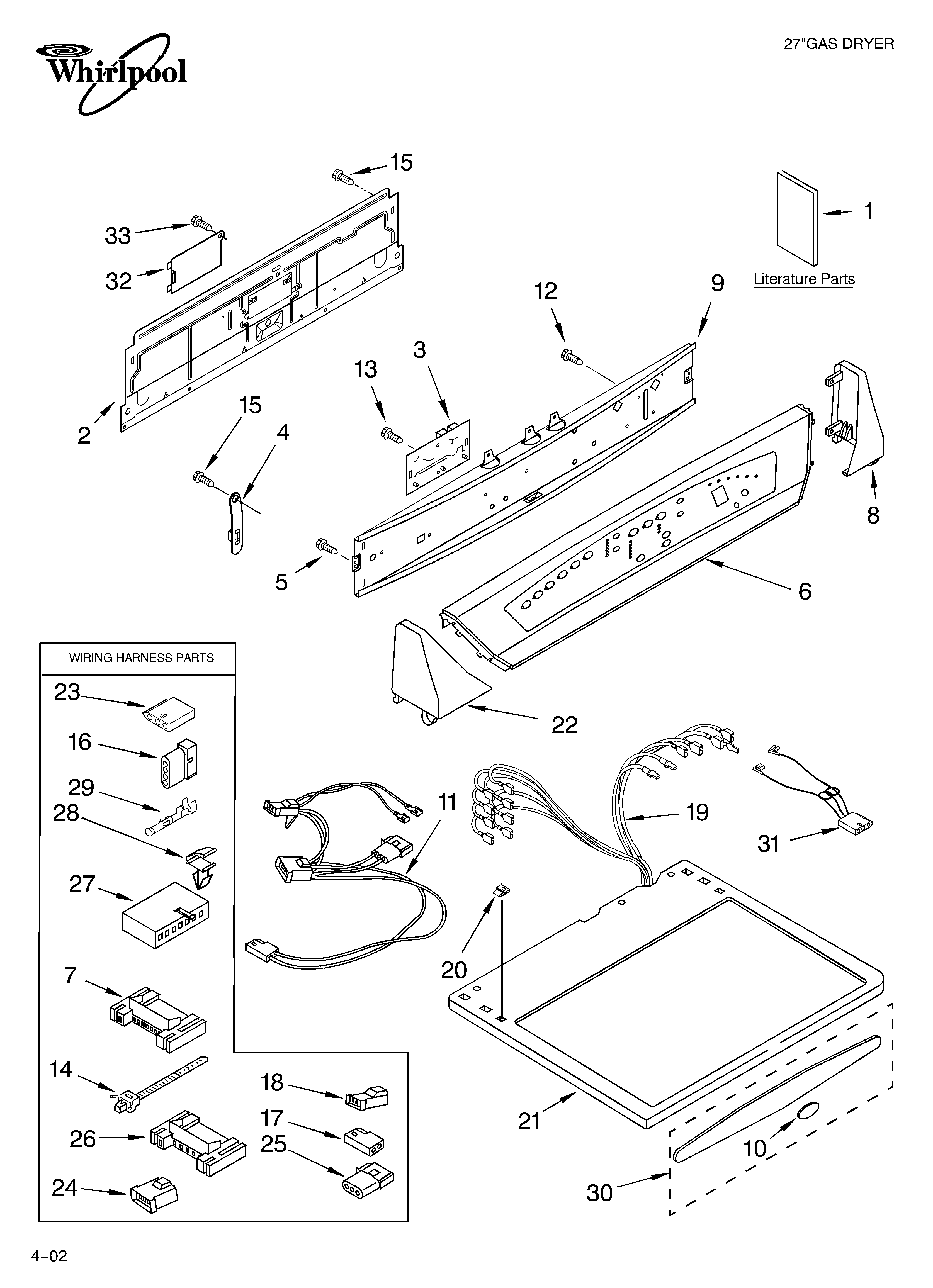 Whirlpool GGW9868KT1 top and console/literature diagram