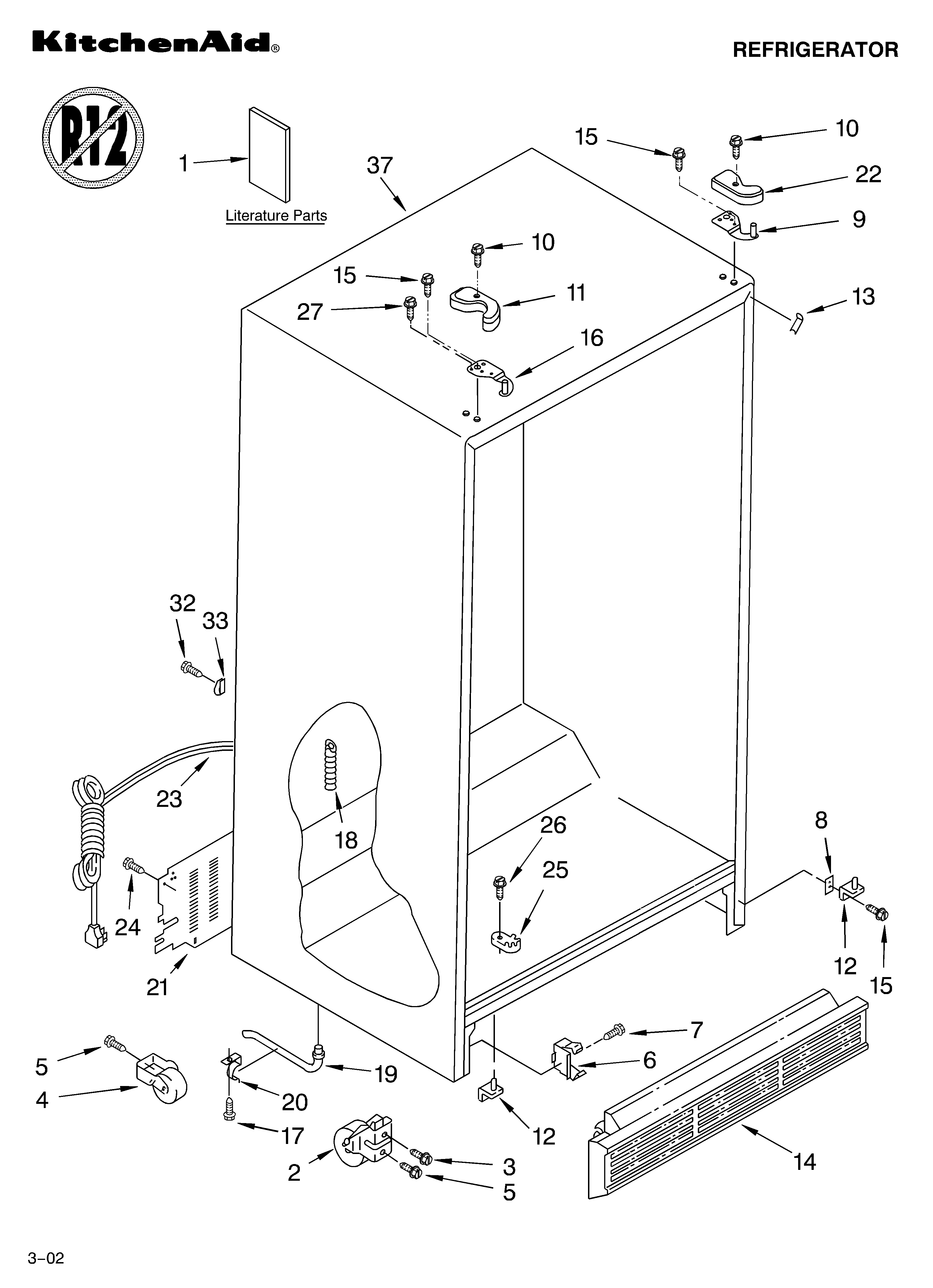 KitchenAid 4KSRS22CHT02 cabinet/literature diagram