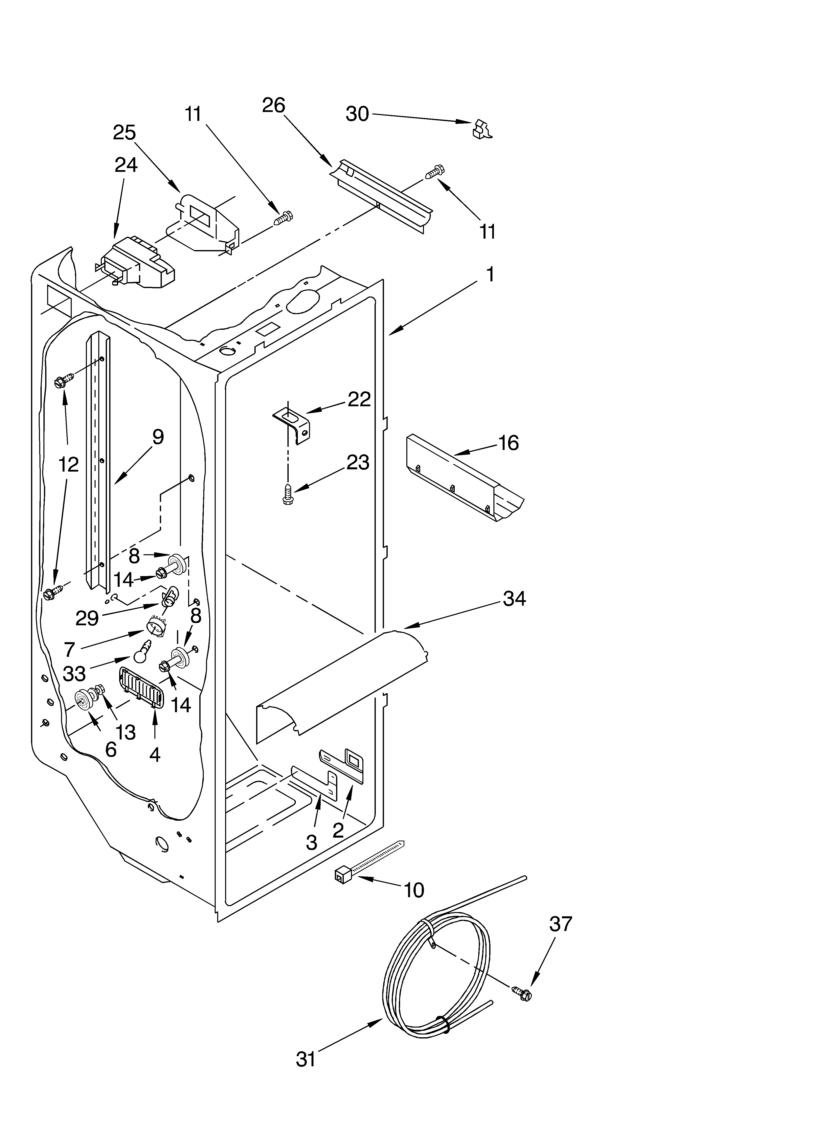 KitchenAid 4KSRS22CHT02 refrigerator liner diagram
