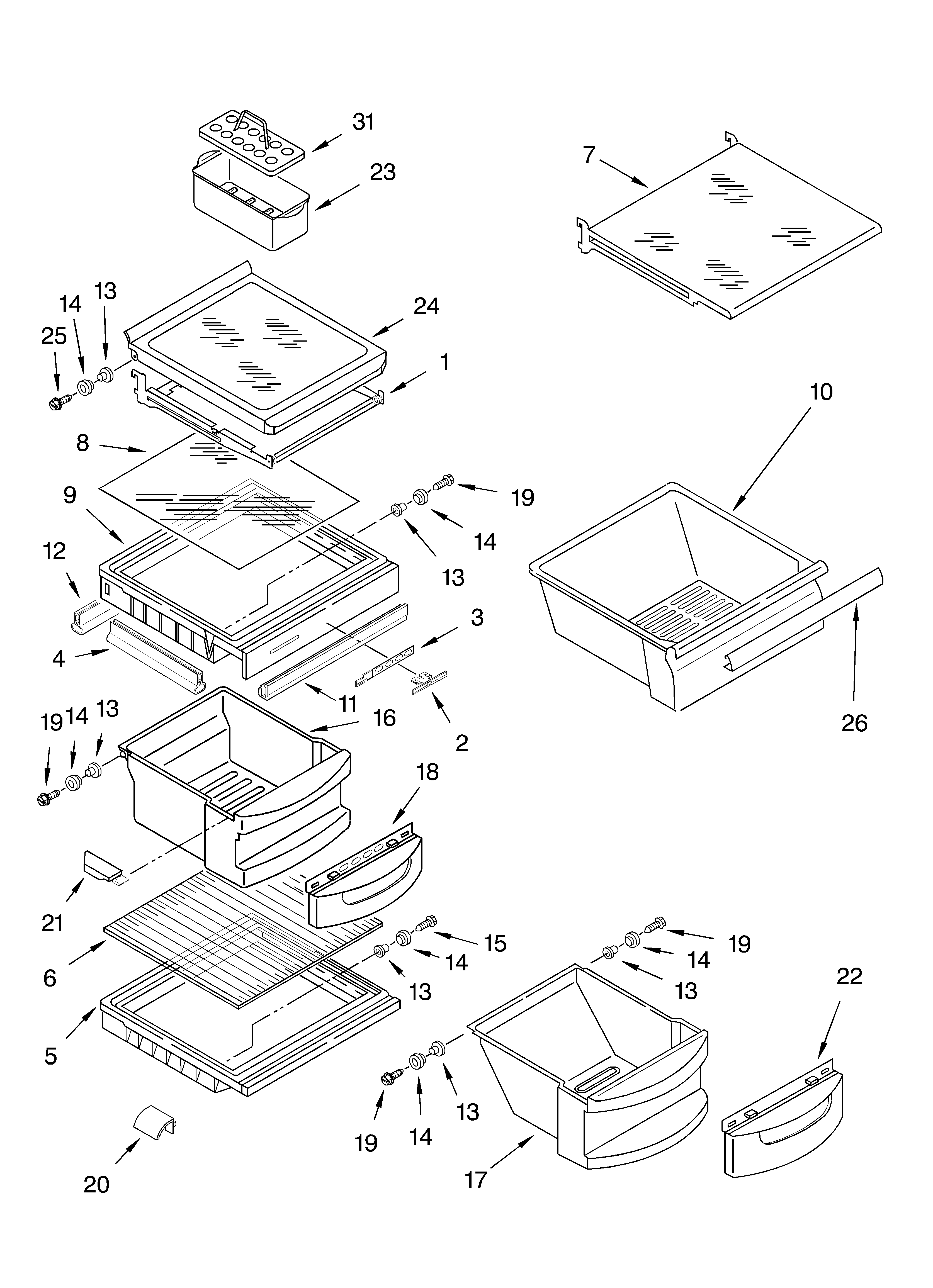 KitchenAid 4KSRS22CHT02 refrigerator shelf diagram