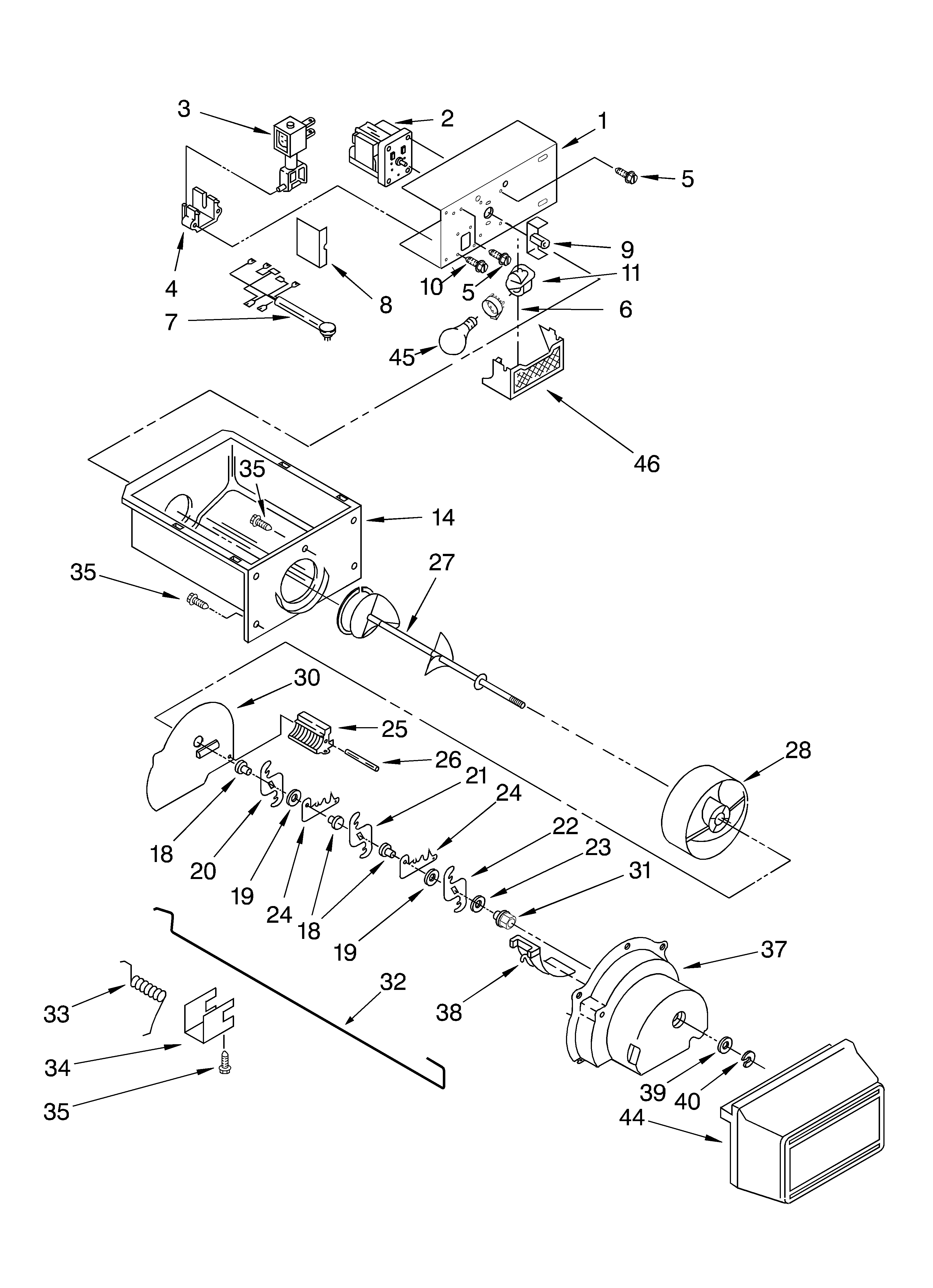 KitchenAid 4KSRS22CHT02 motor and ice container diagram
