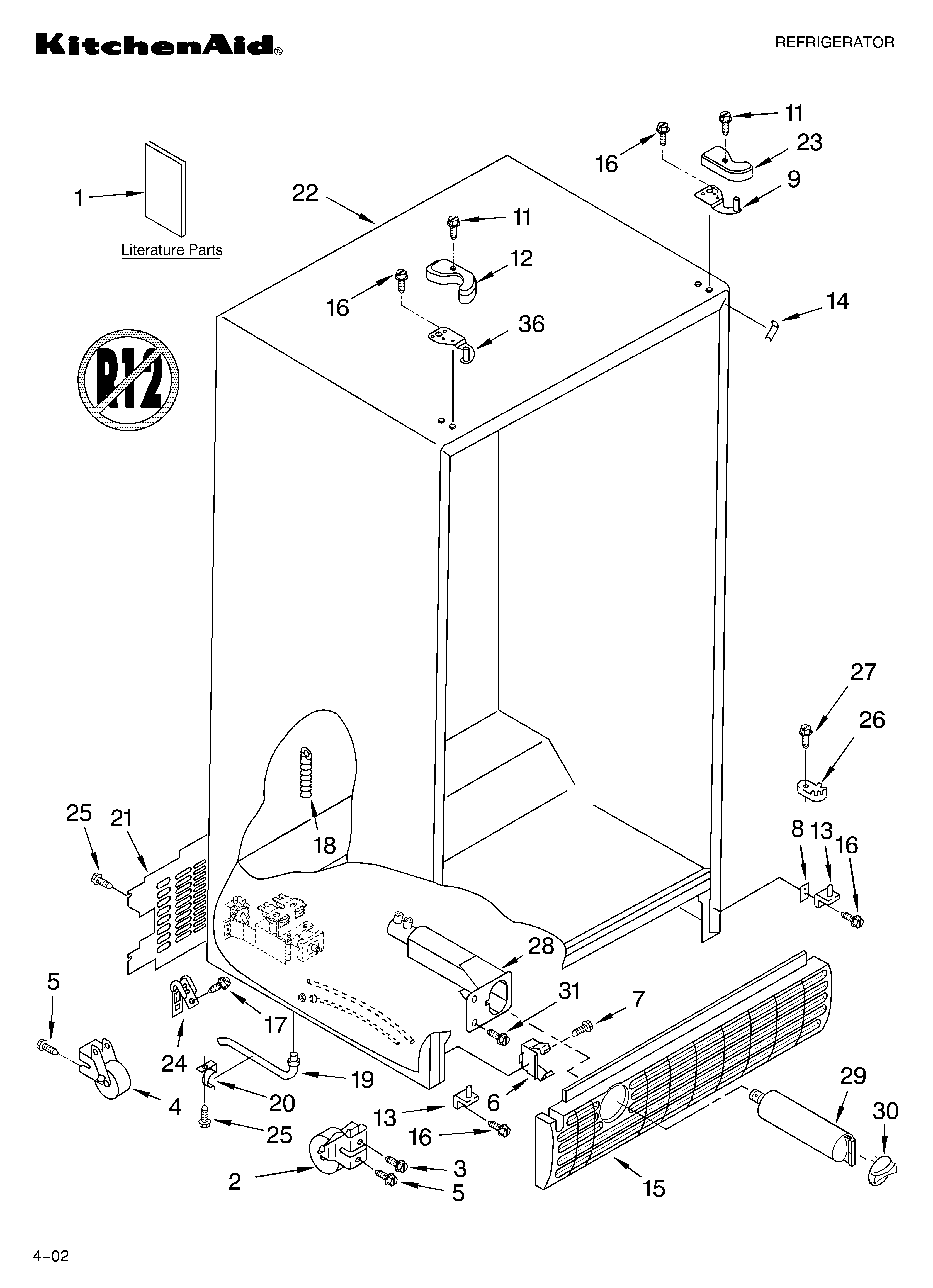 KitchenAid KSRS27ILWH00 cabinet/literature diagram