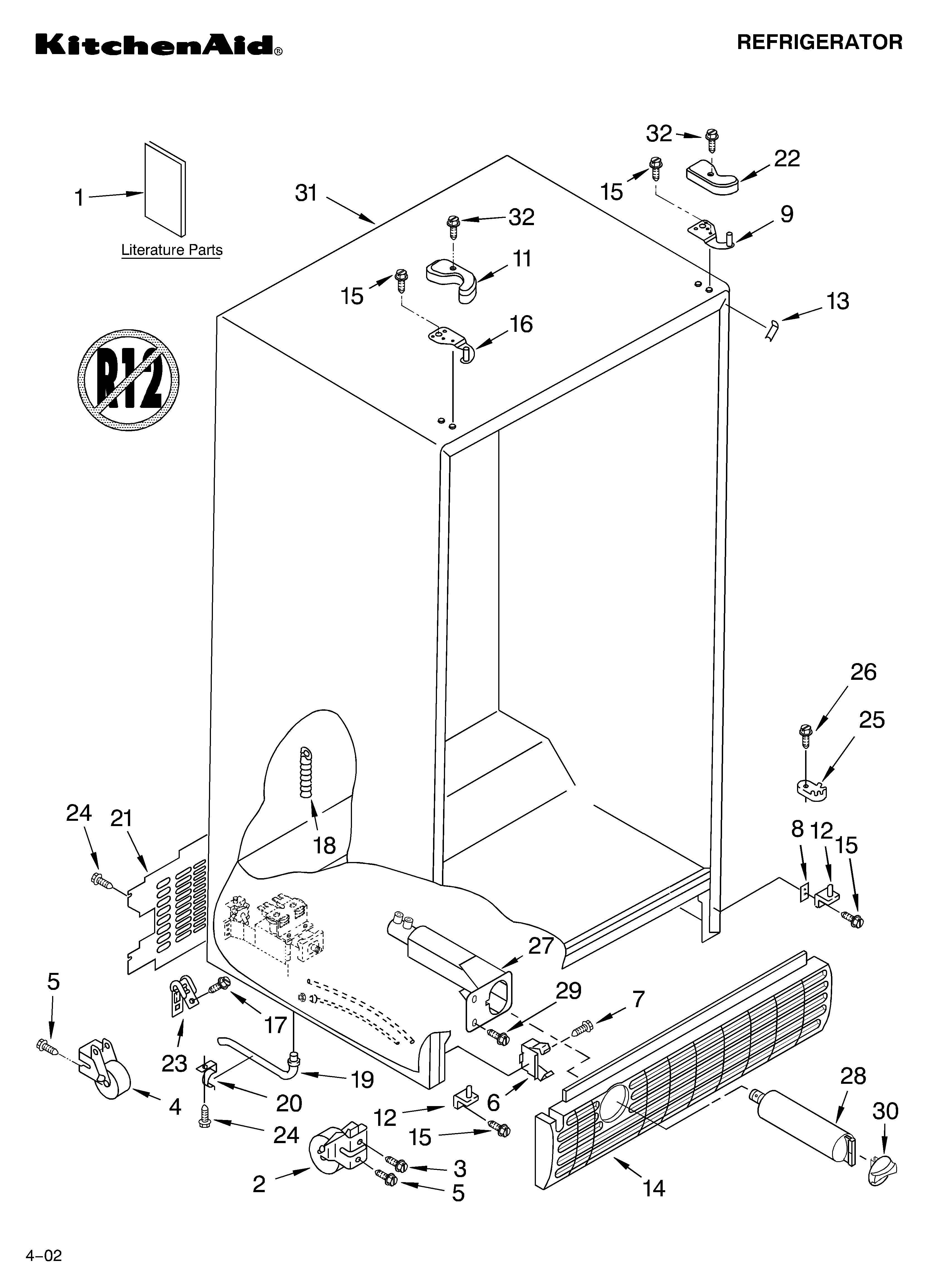 KitchenAid KSRG25FKWH03 cabinet/literature diagram