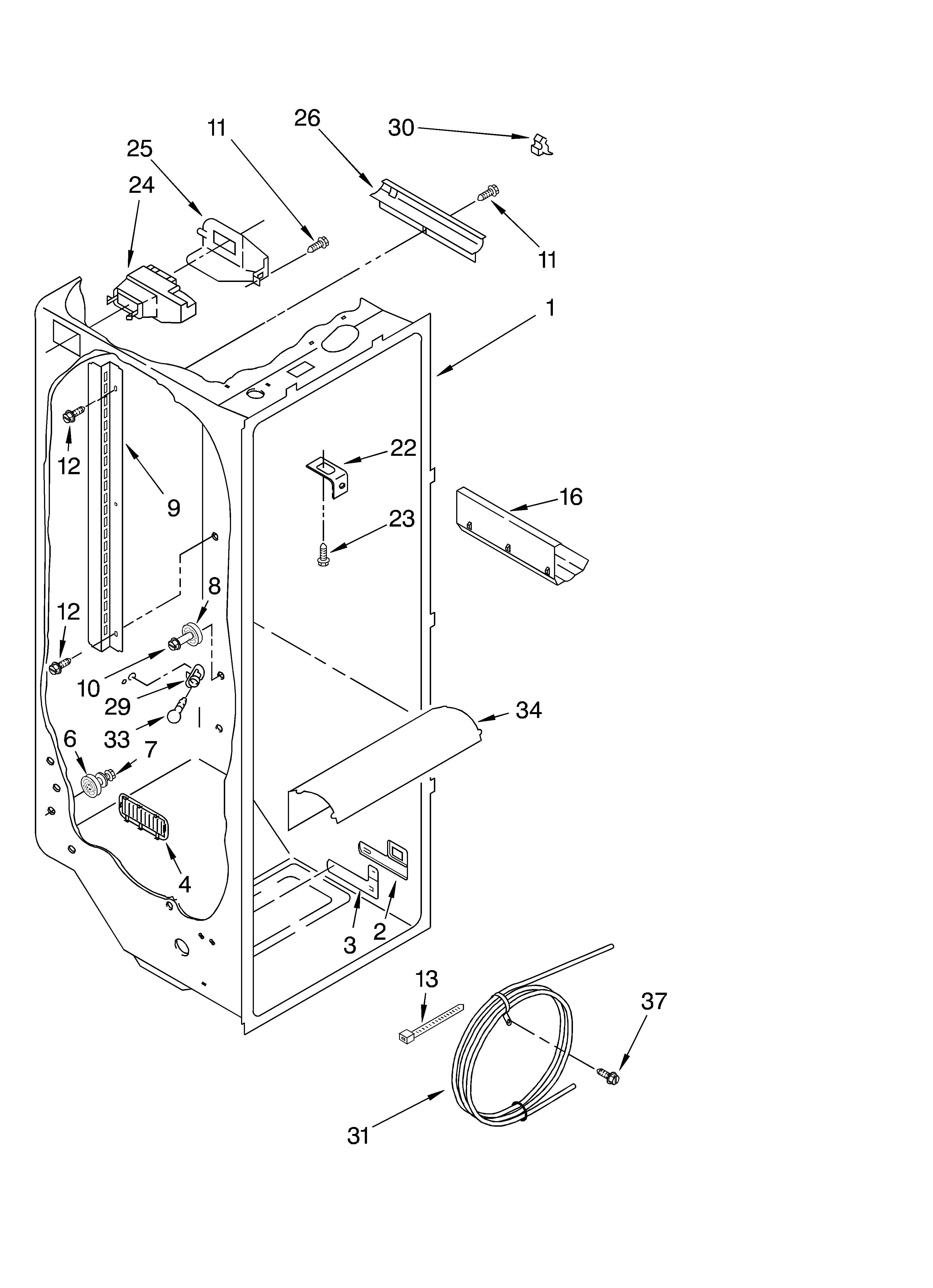 KitchenAid KSRG25FKWH03 refrigerator liner diagram