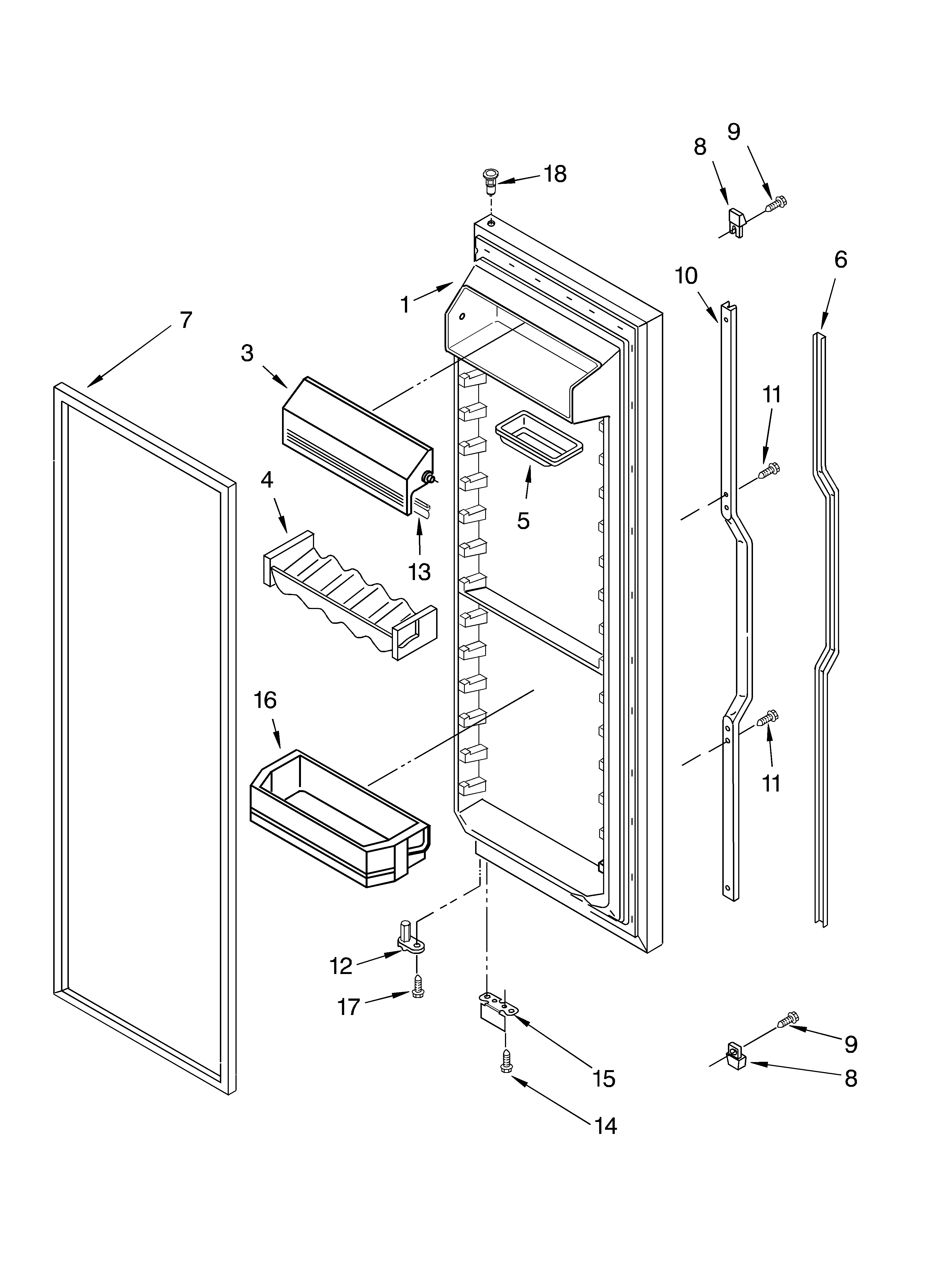 KitchenAid KSRG25FKWH03 refrigerator door diagram