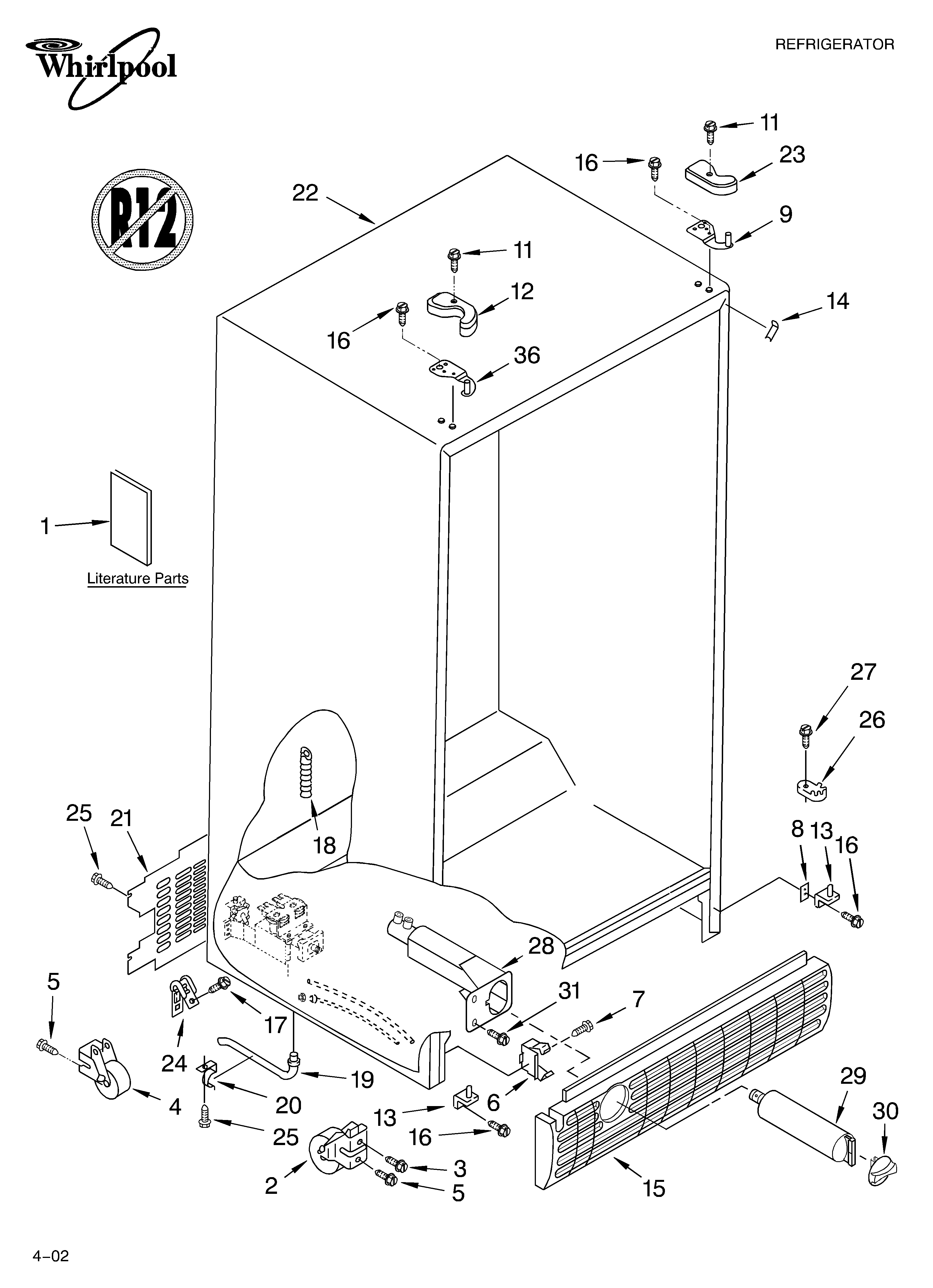 Whirlpool GC5SHAXLQ01 cabinet/literature diagram