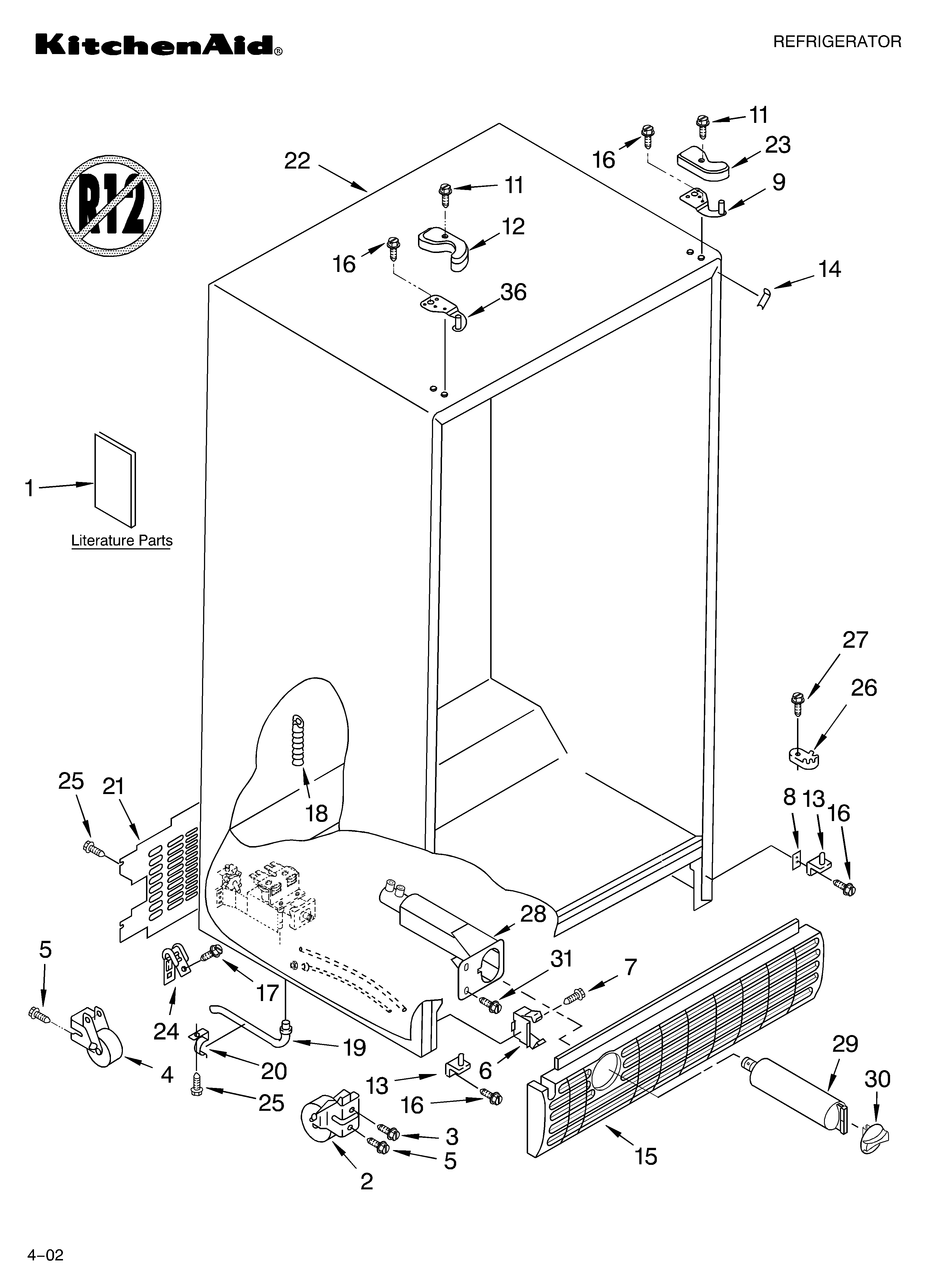 KitchenAid KSRS25FKSS02 cabinet/literature diagram