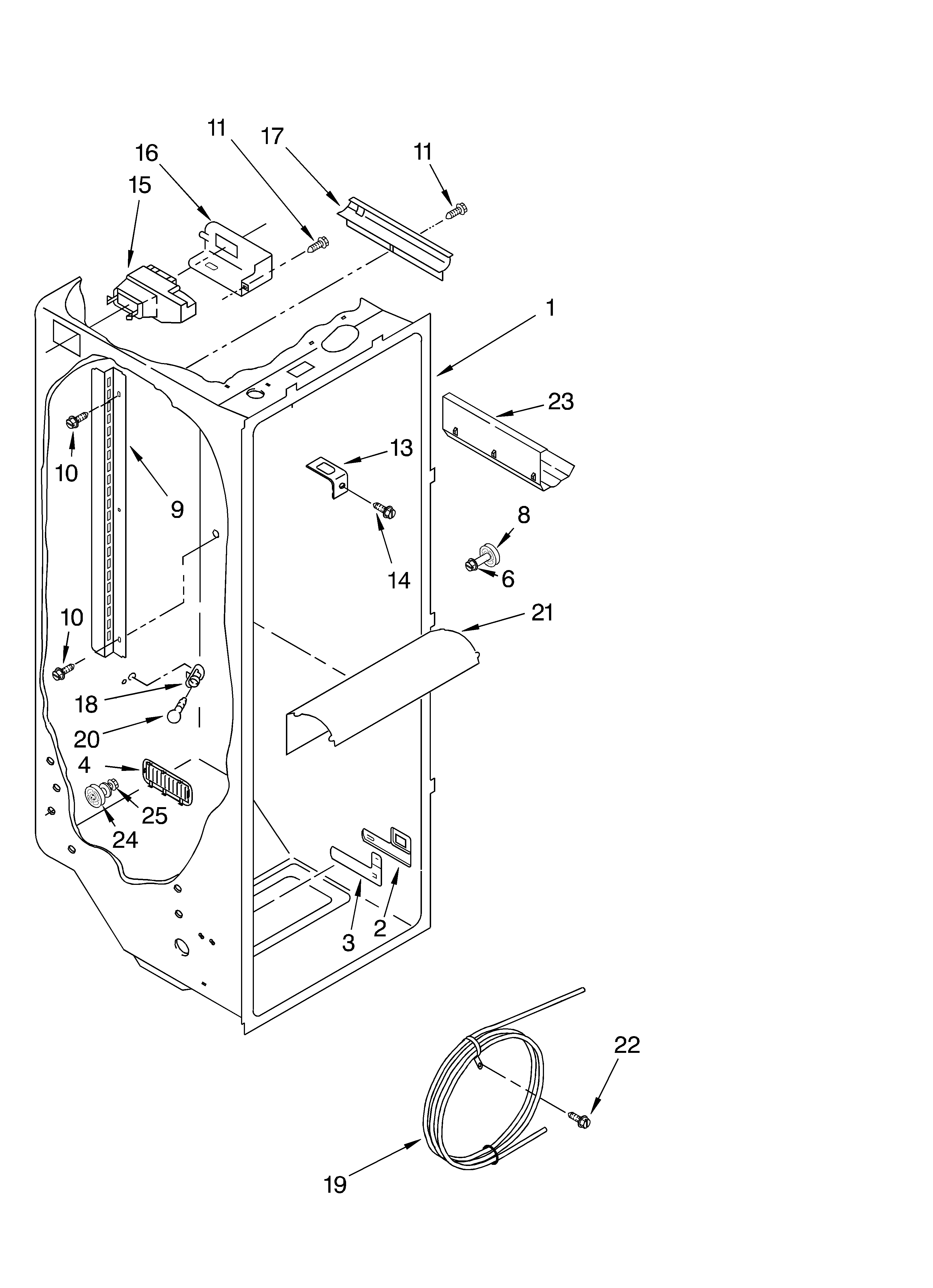 KitchenAid KSRS25FKSS02 refrigerator liner diagram