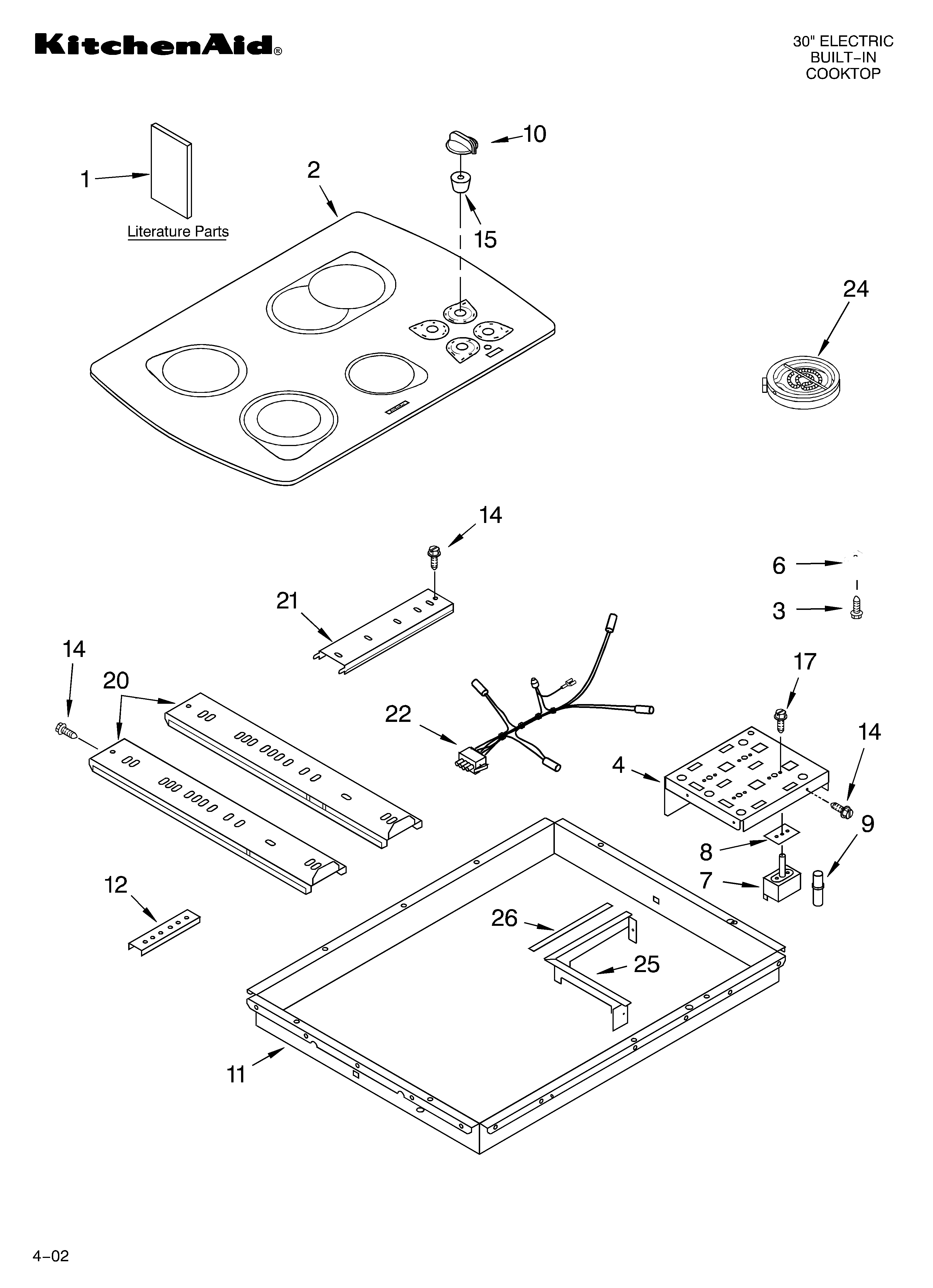 KitchenAid KECC502GWH4 cooktop/literature diagram