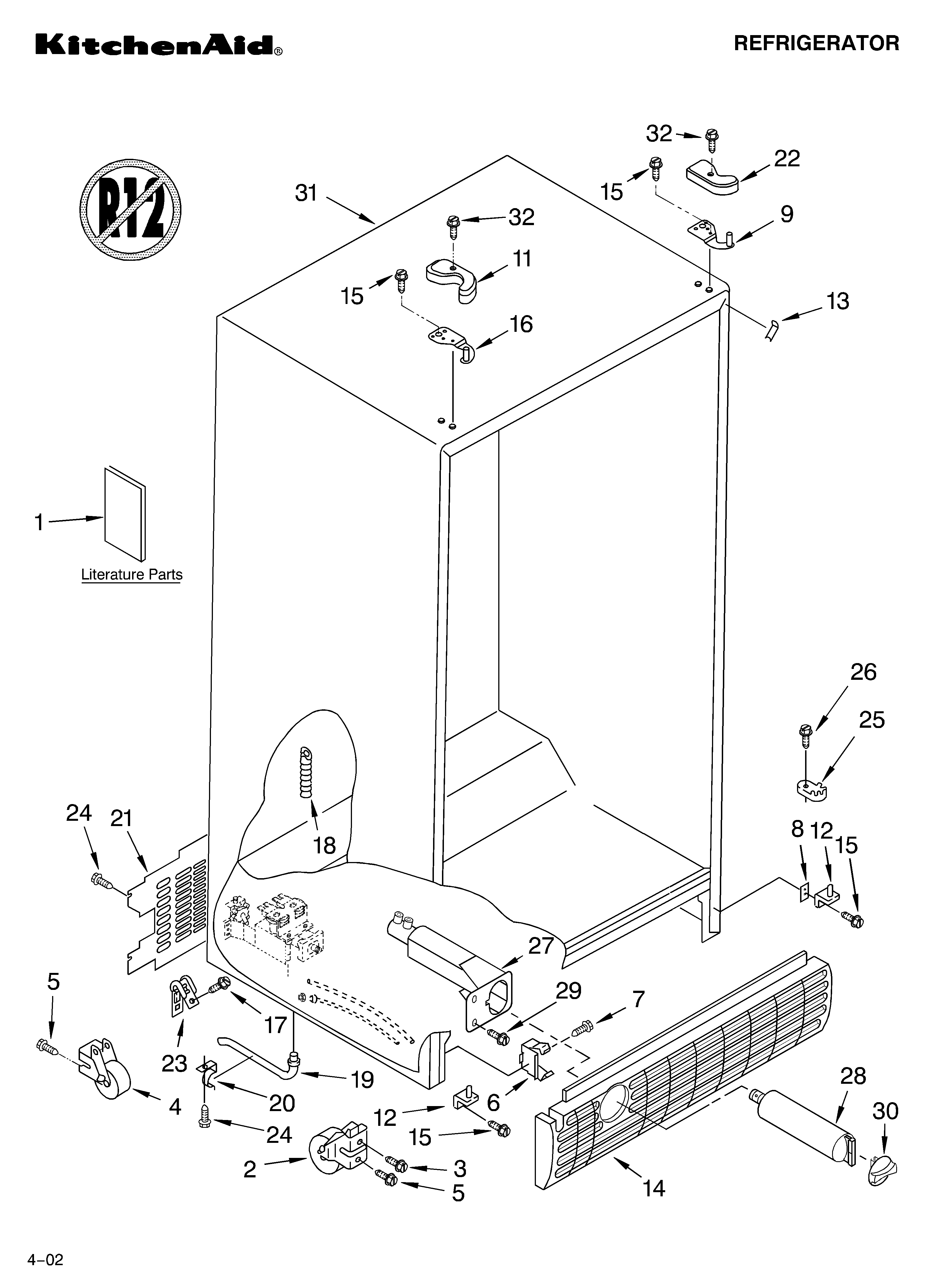 KitchenAid KSRG25FKSS03 cabinet/literature diagram