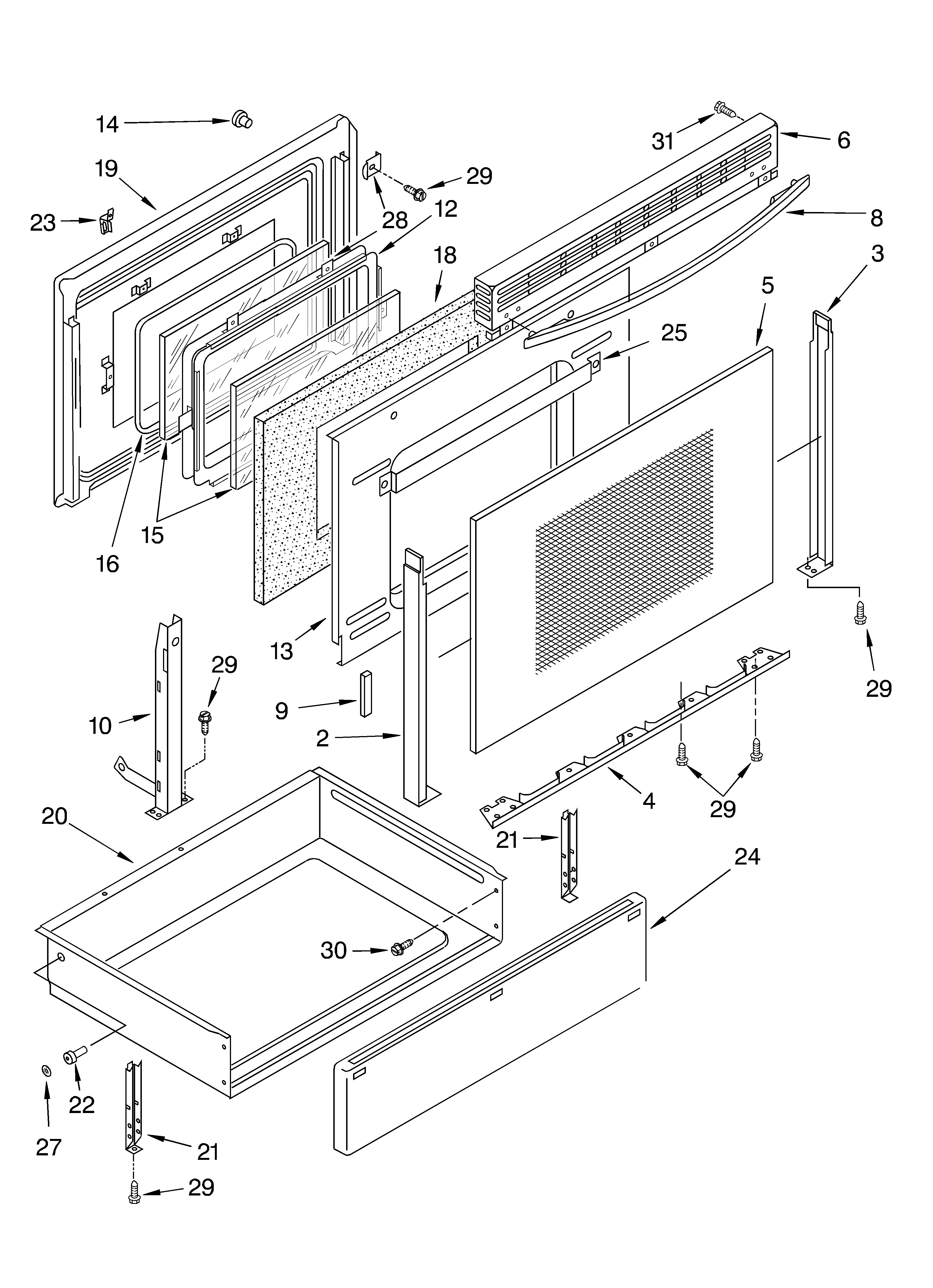 KitchenAid KGRT600HWH8 door and drawer diagram