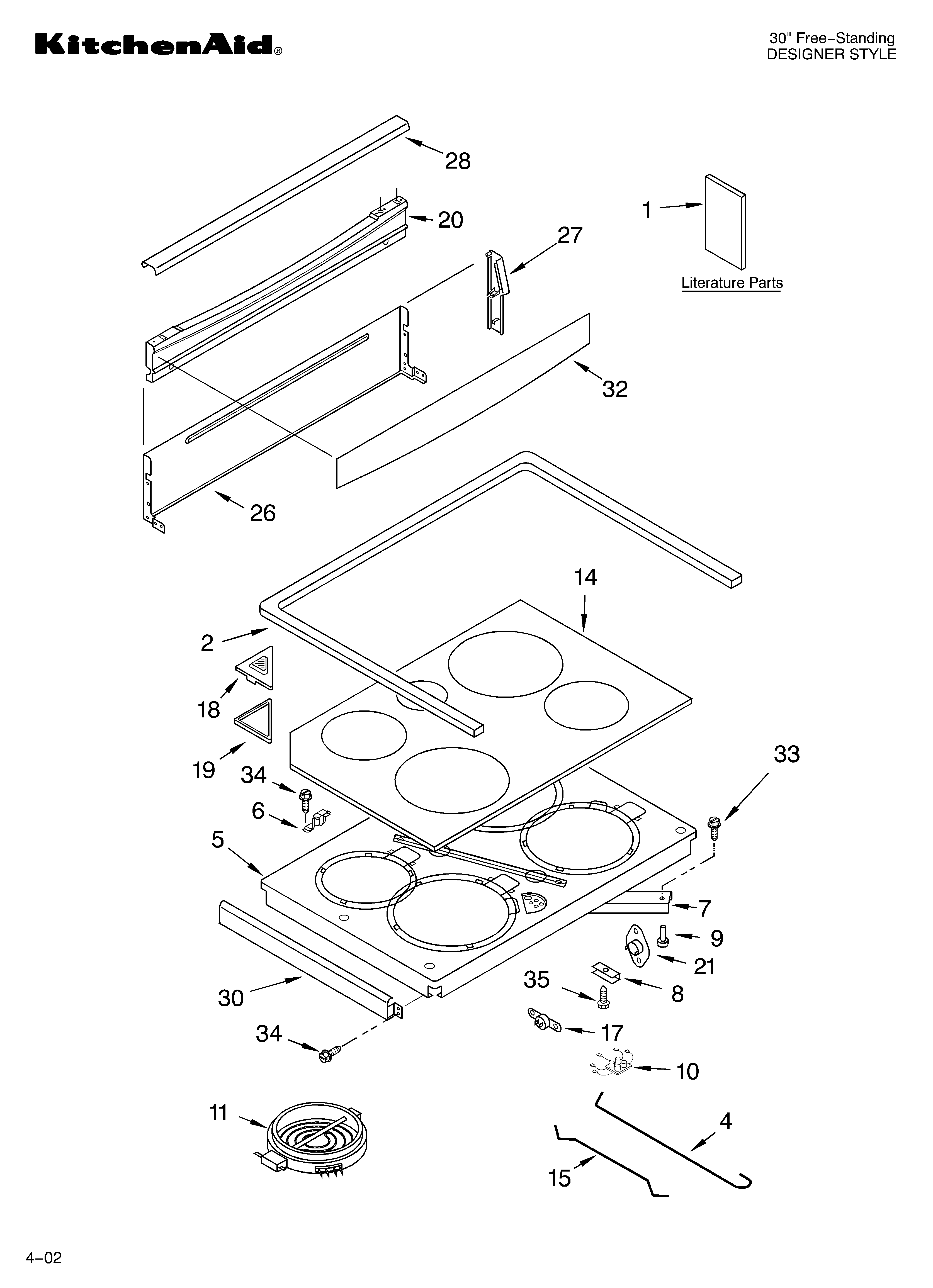 KitchenAid KERC601HBL8 cooktop/literature diagram