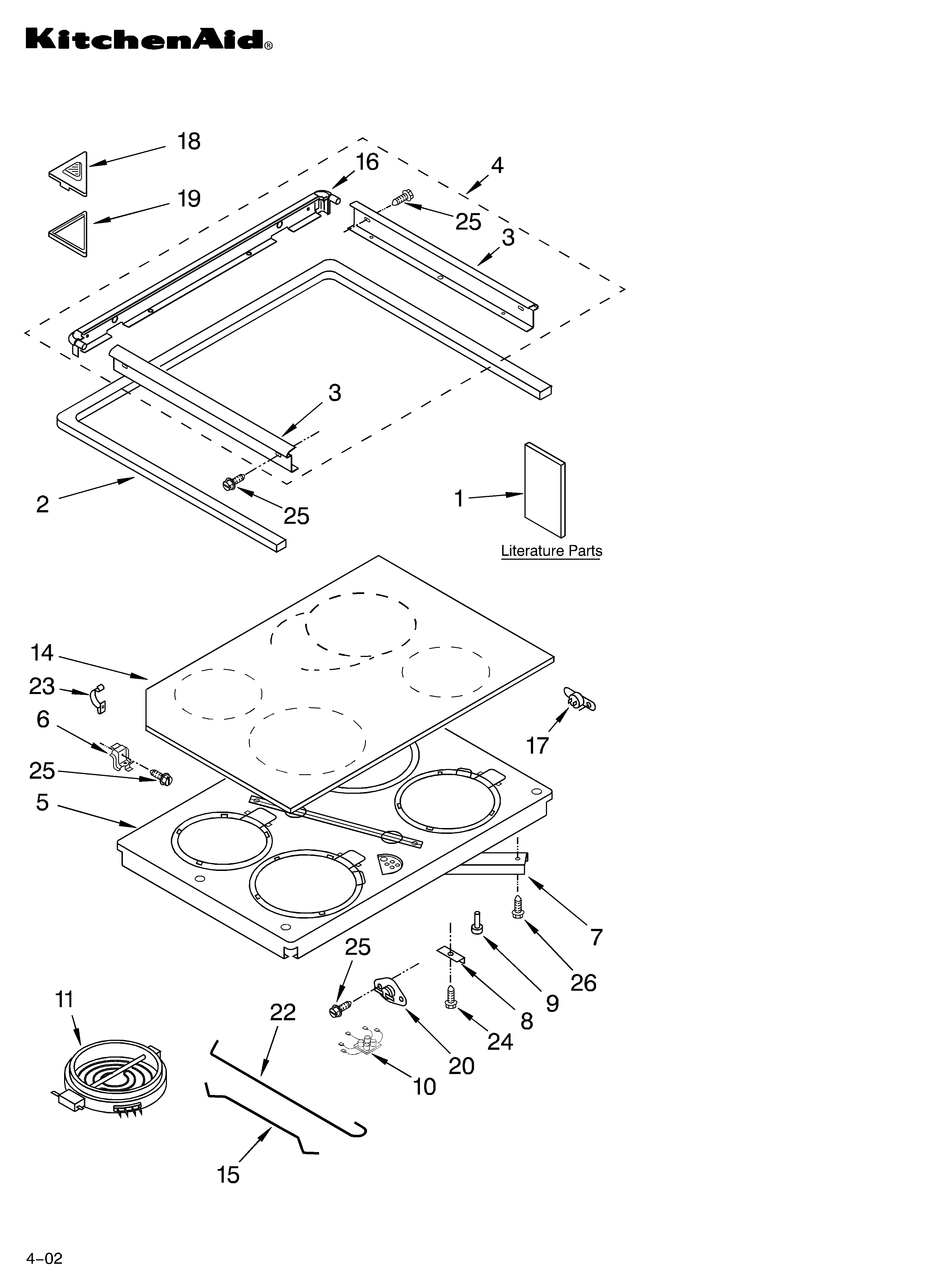 KitchenAid KESC307HBL8 cooktop/literature diagram