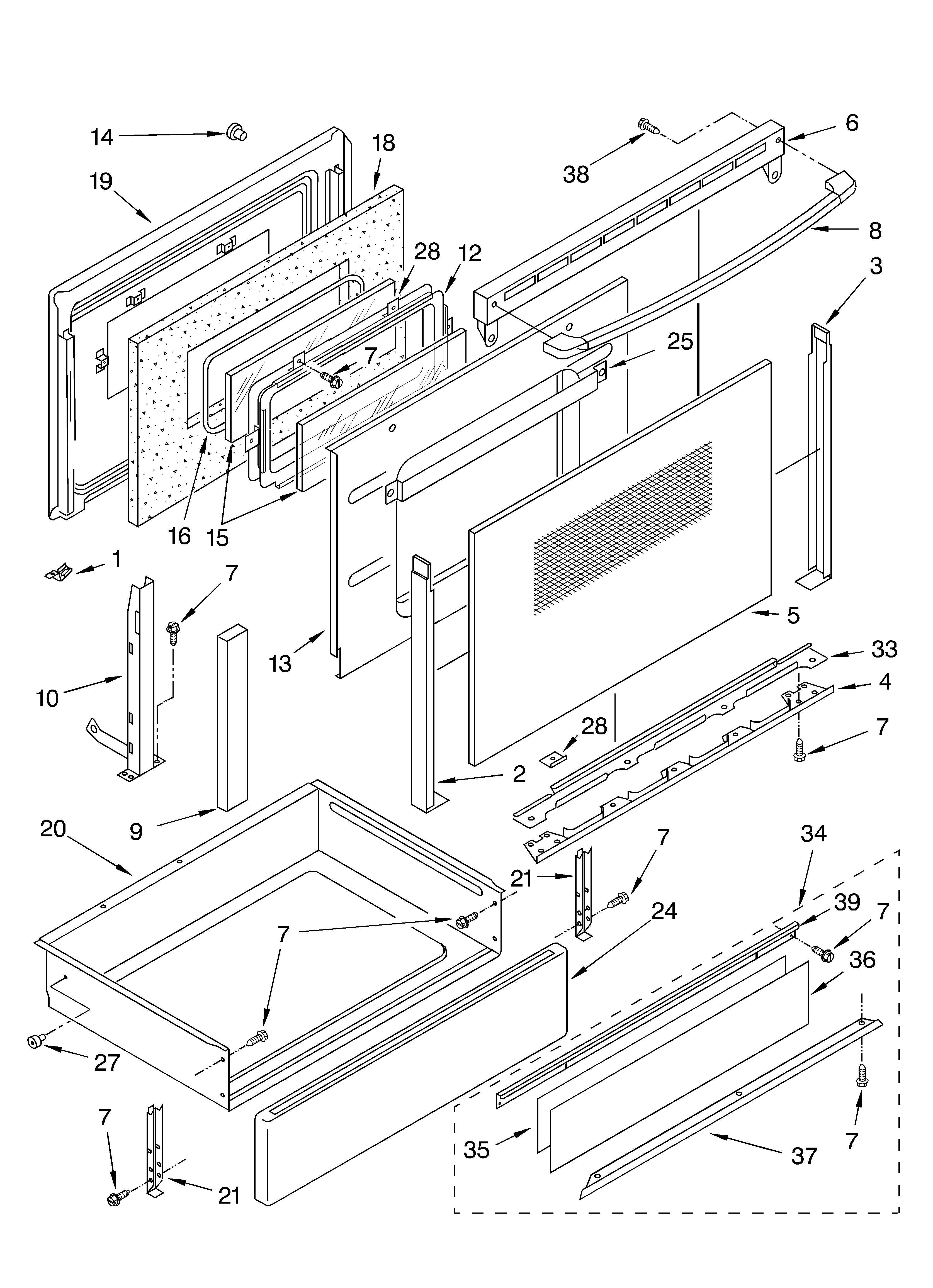 KitchenAid KESC307HBL8 door and drawer diagram