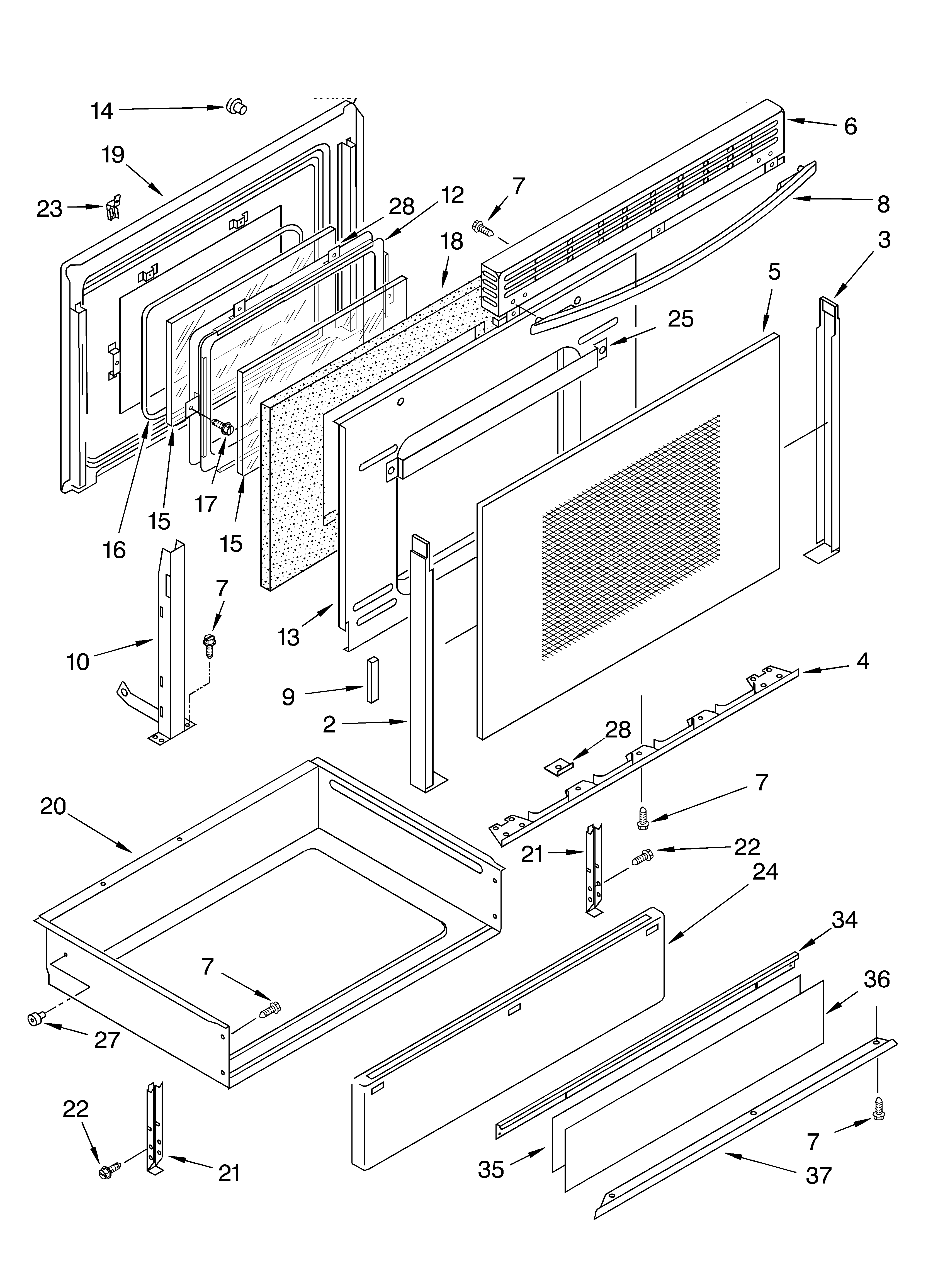 KitchenAid KGST307HBL8 door and drawer diagram