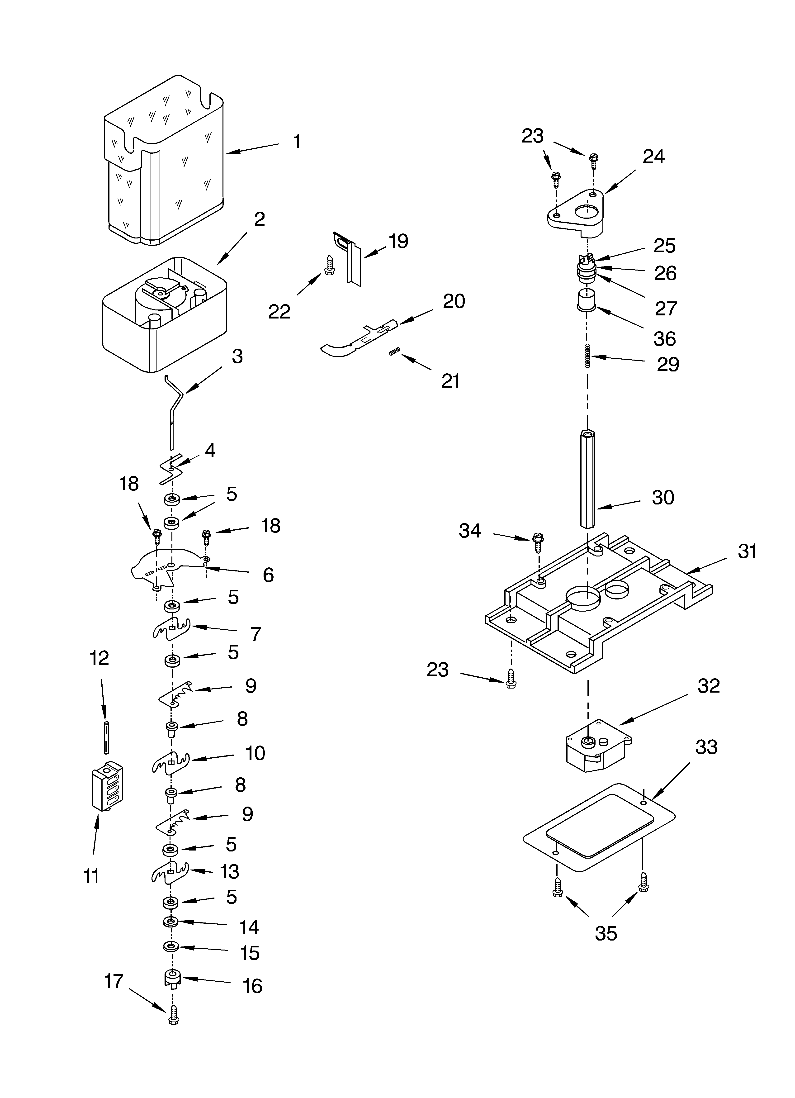 KitchenAid KSRG27FKBT03 motor and ice container diagram