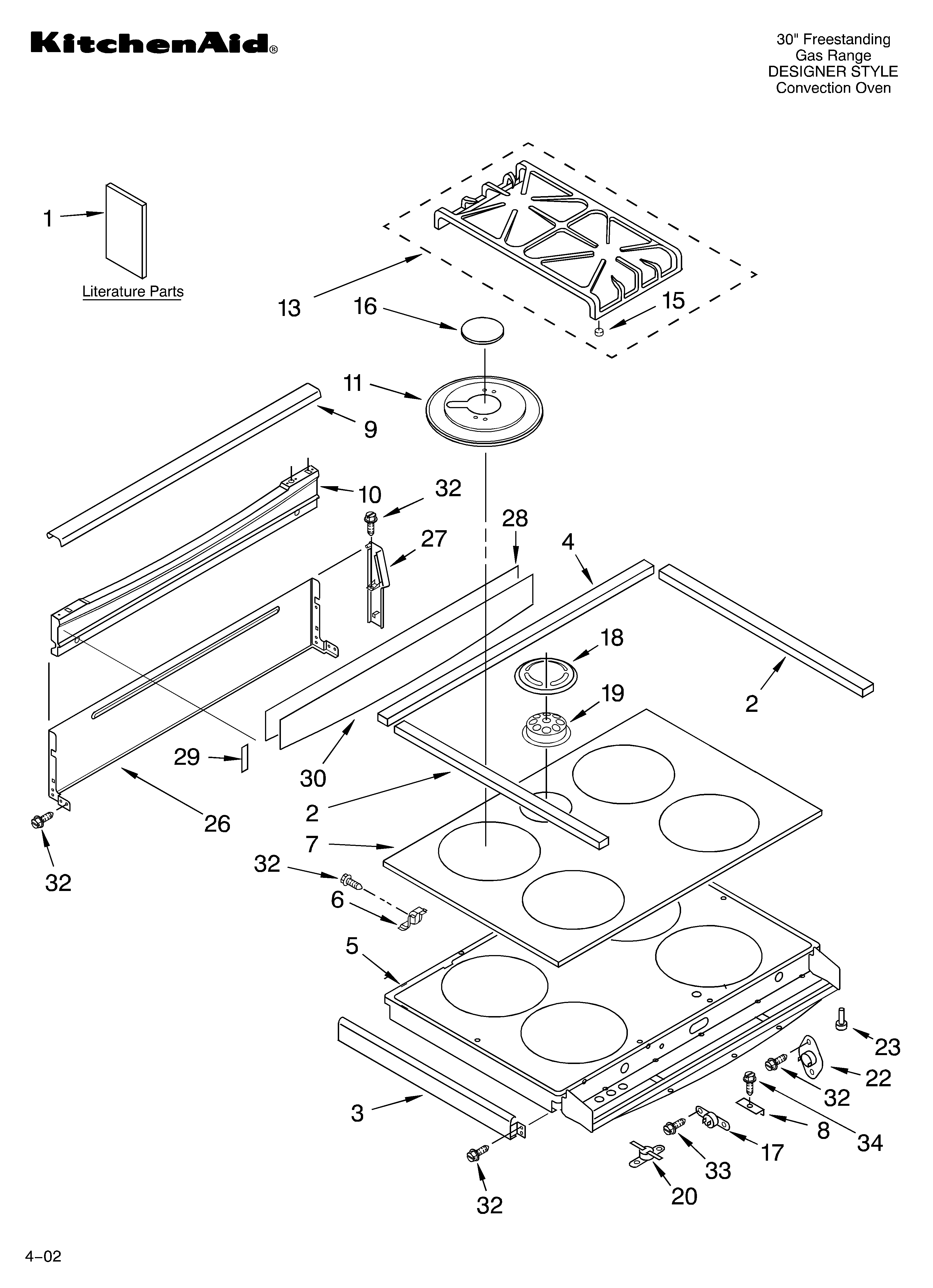 KitchenAid KGRT607HBS8 cooktop/literature diagram