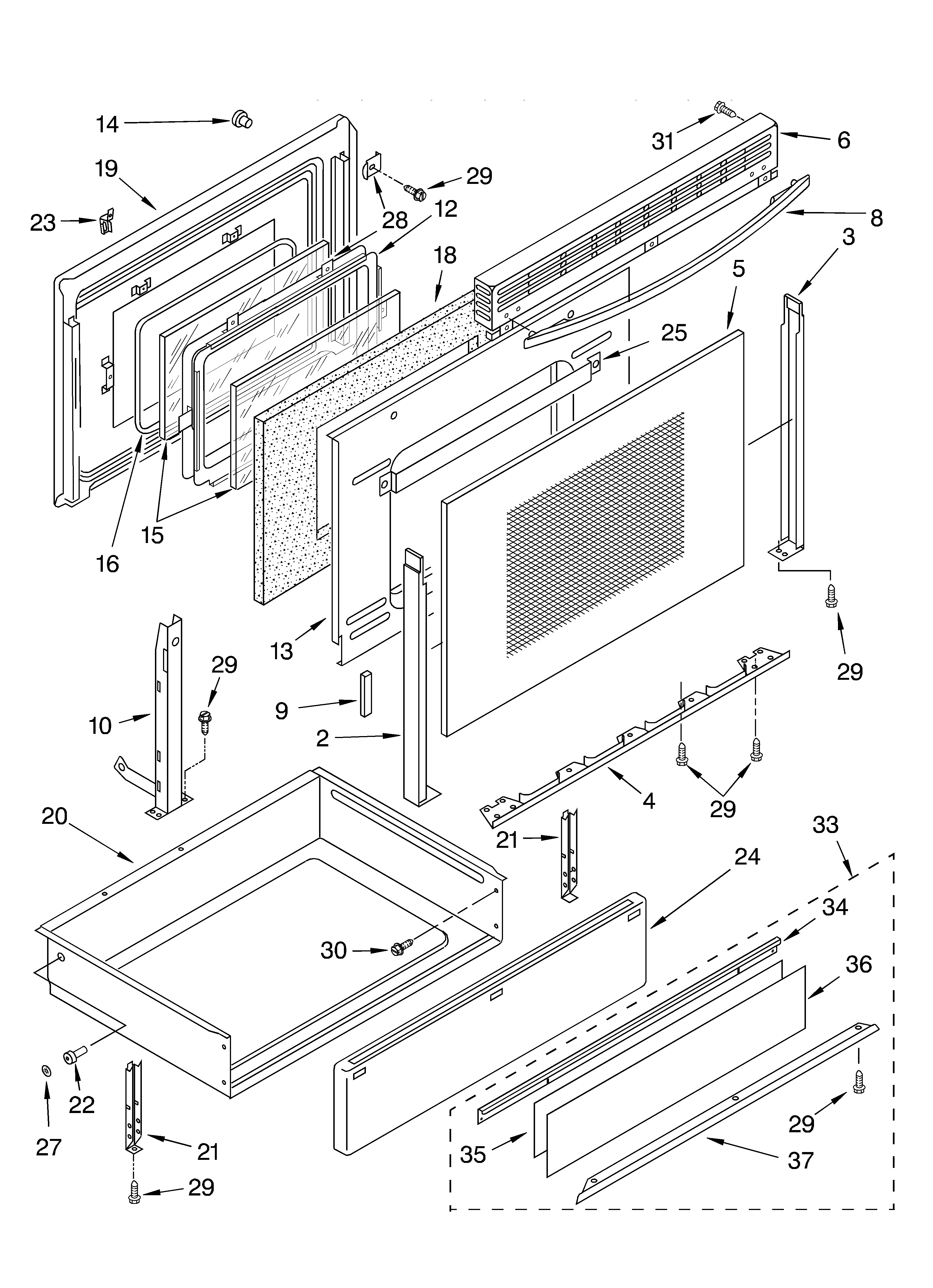 KitchenAid KGRT607HBS8 door and drawer diagram