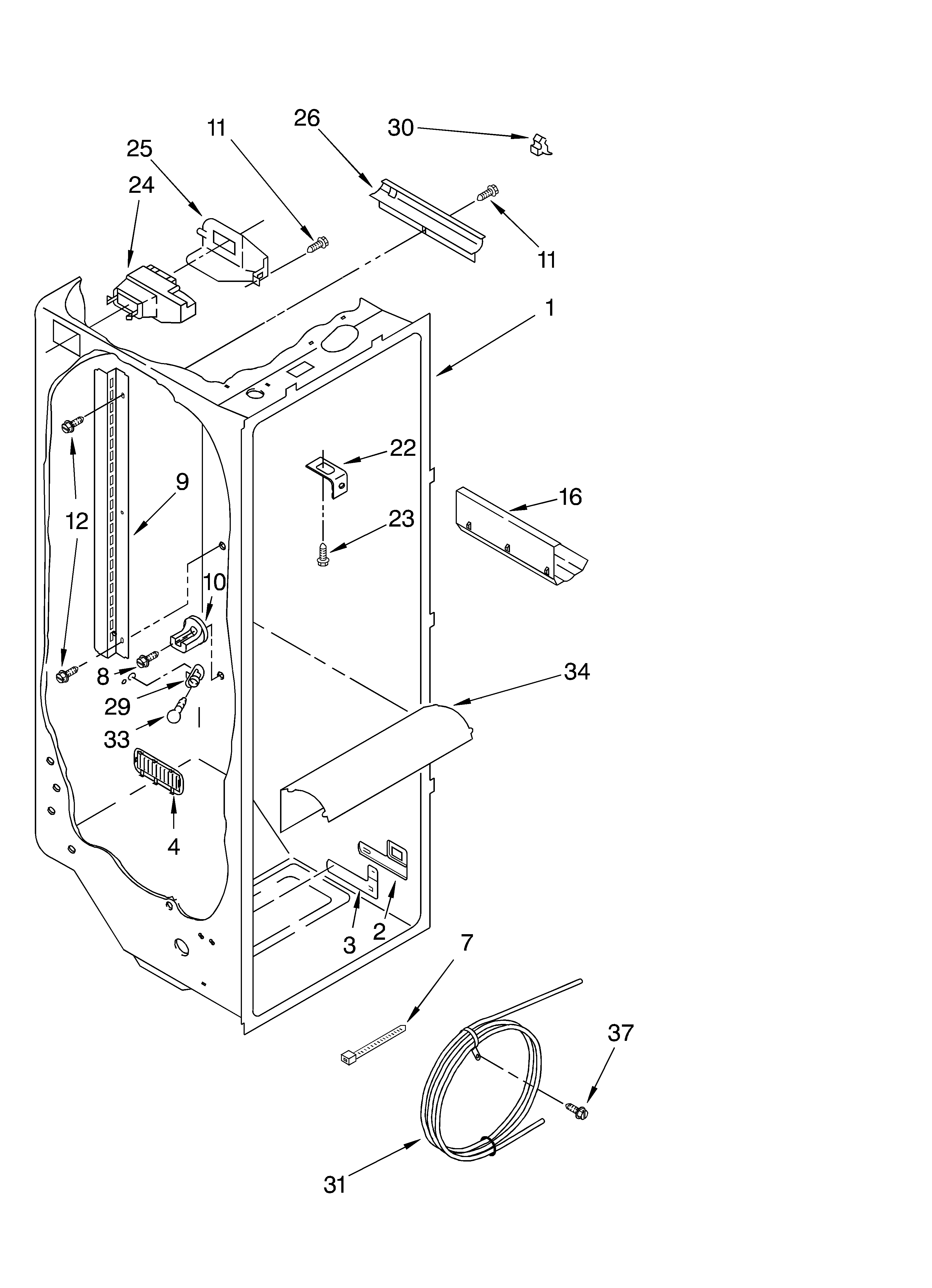 KitchenAid KSRU22FKBT03 refrigerator liner diagram