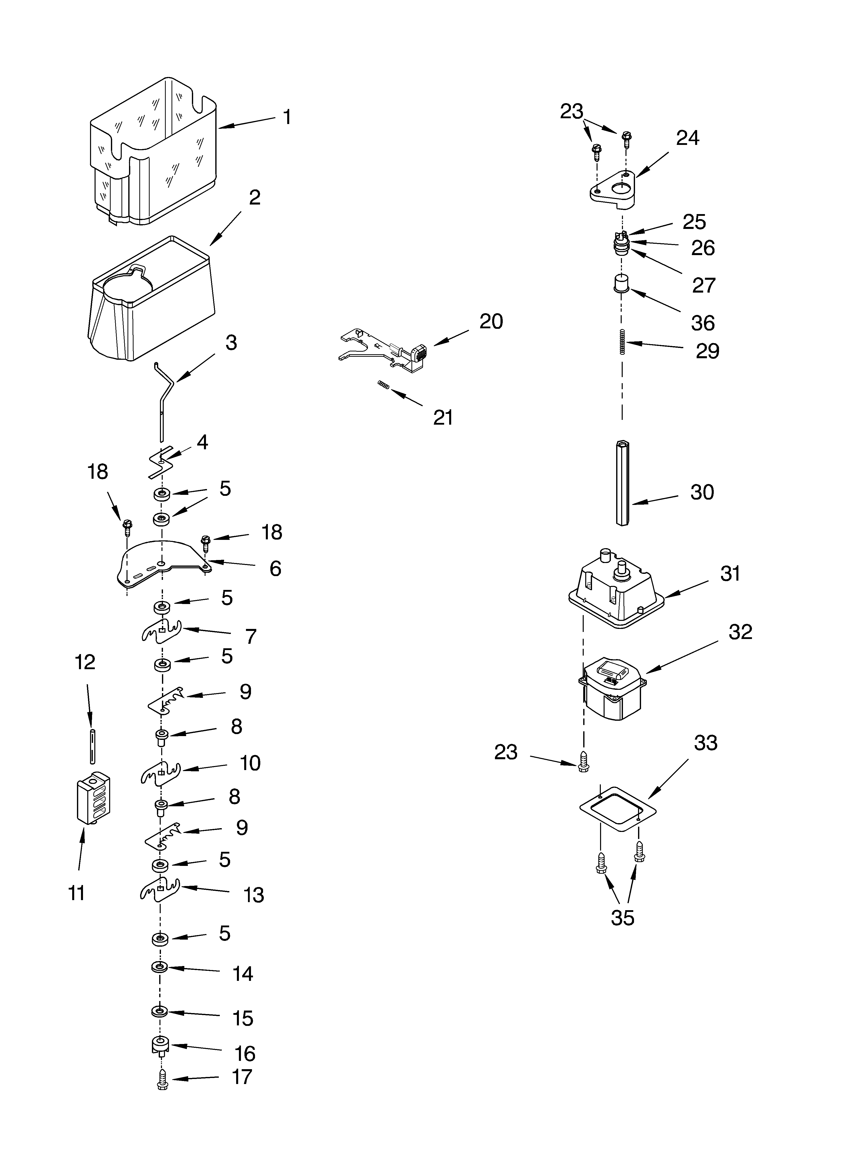 KitchenAid KSRU22FKBT03 motor and ice container diagram