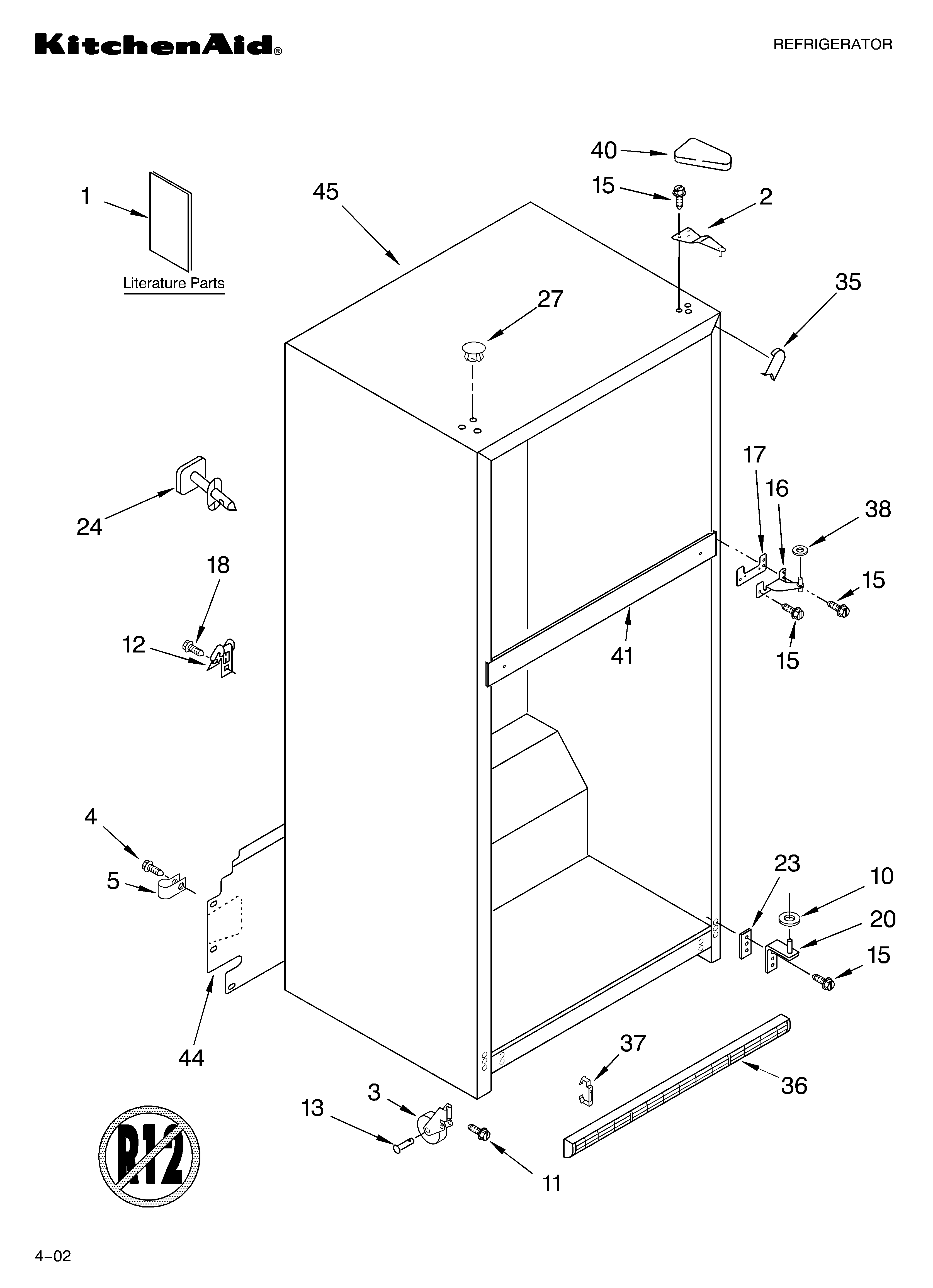 KitchenAid KTRP21KLBT01 cabinet/literature diagram