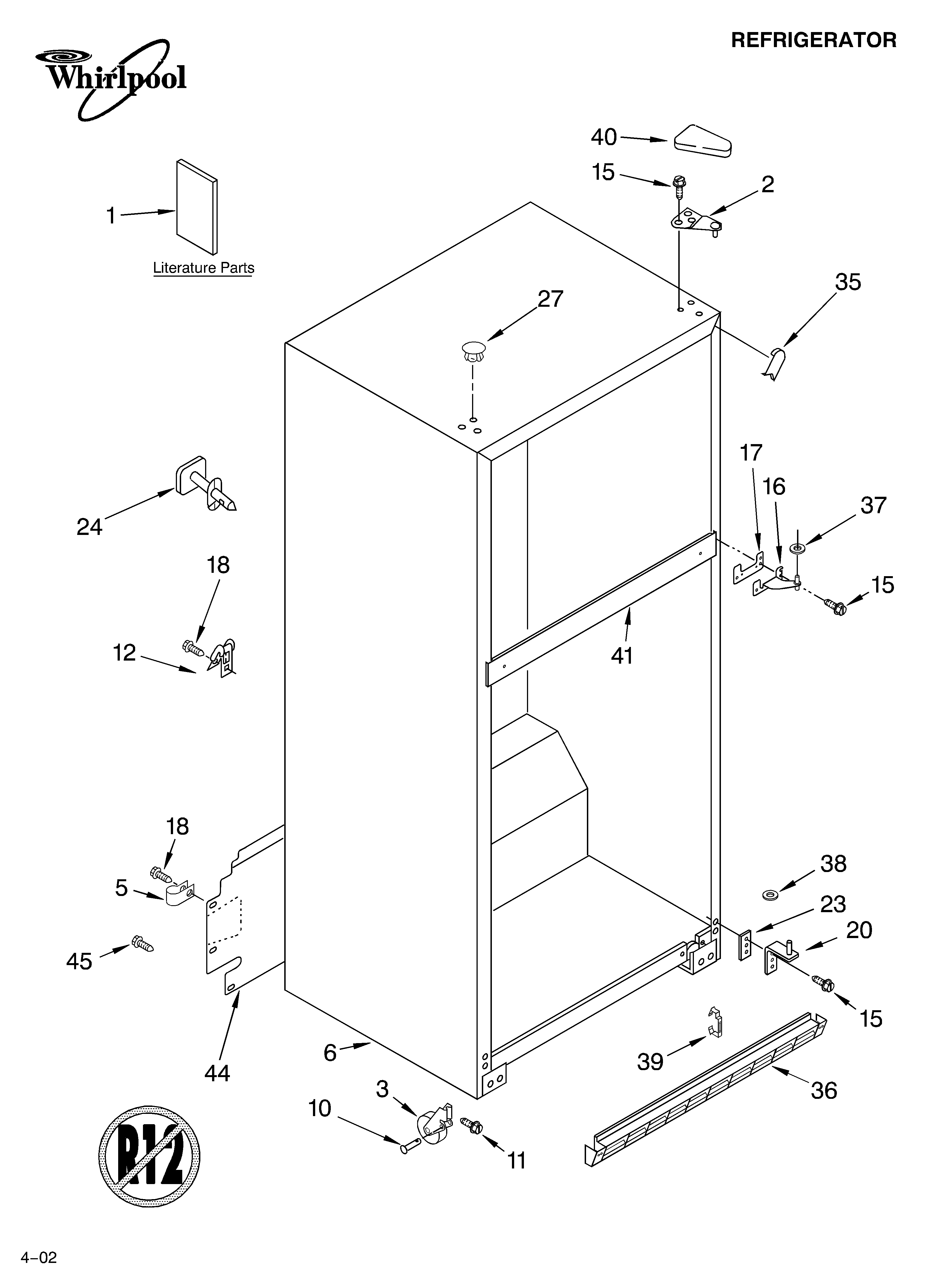 Whirlpool ET1NHMXKT02 cabinet/literature diagram