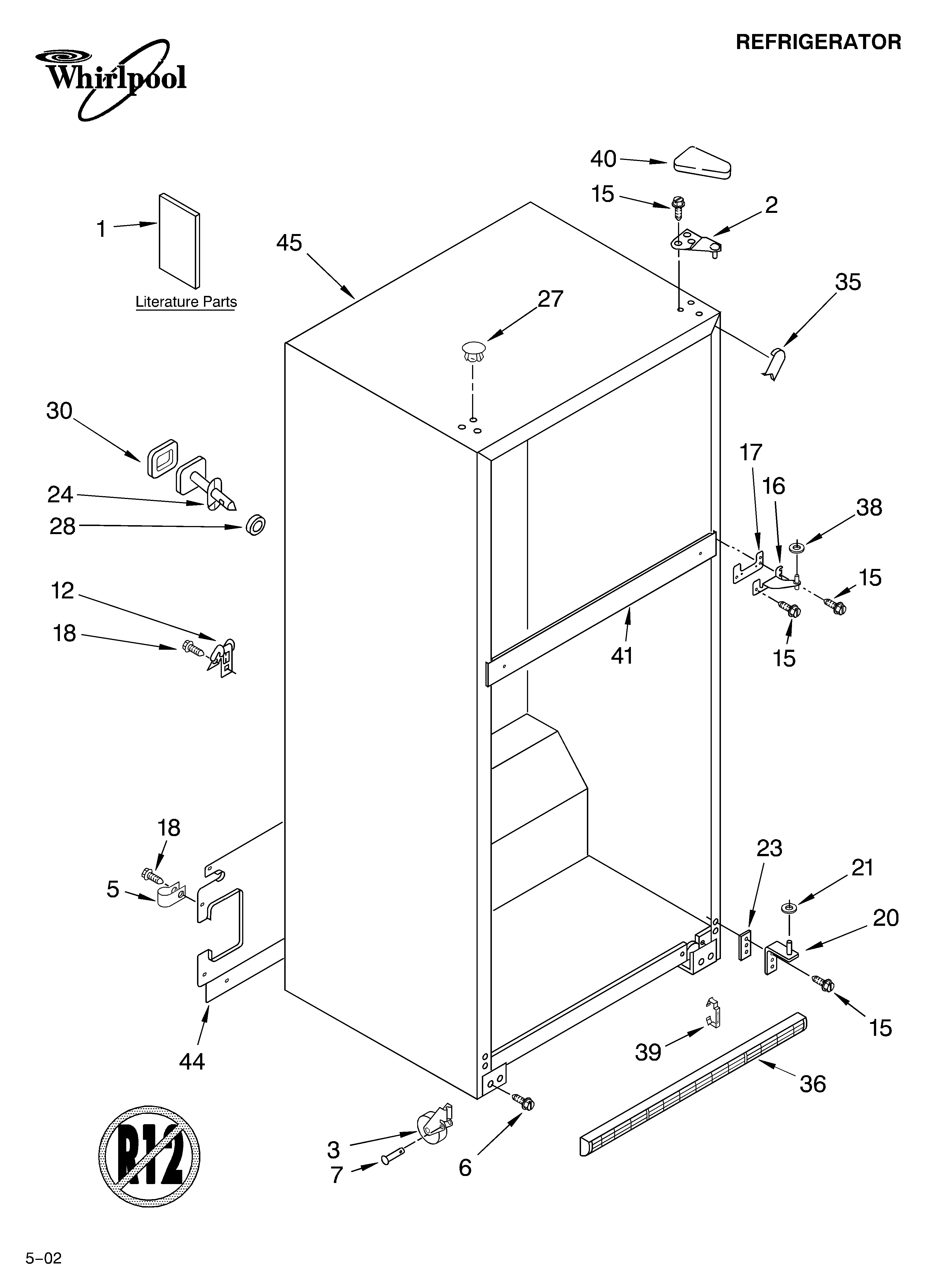 Whirlpool ET8WTEXKT02 cabinet/literature diagram