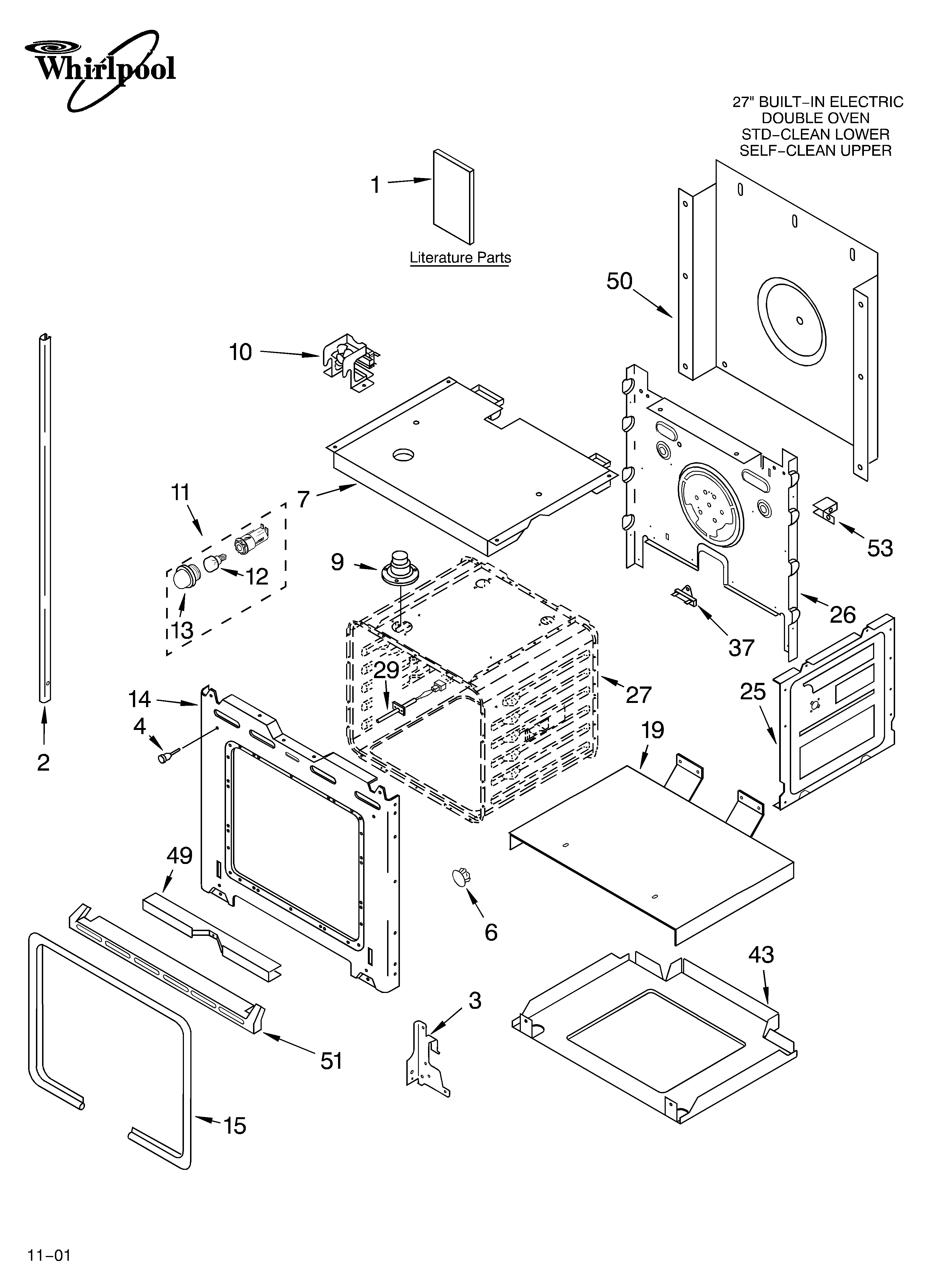 Whirlpool RBD275PDQ12 lower oven/literature diagram