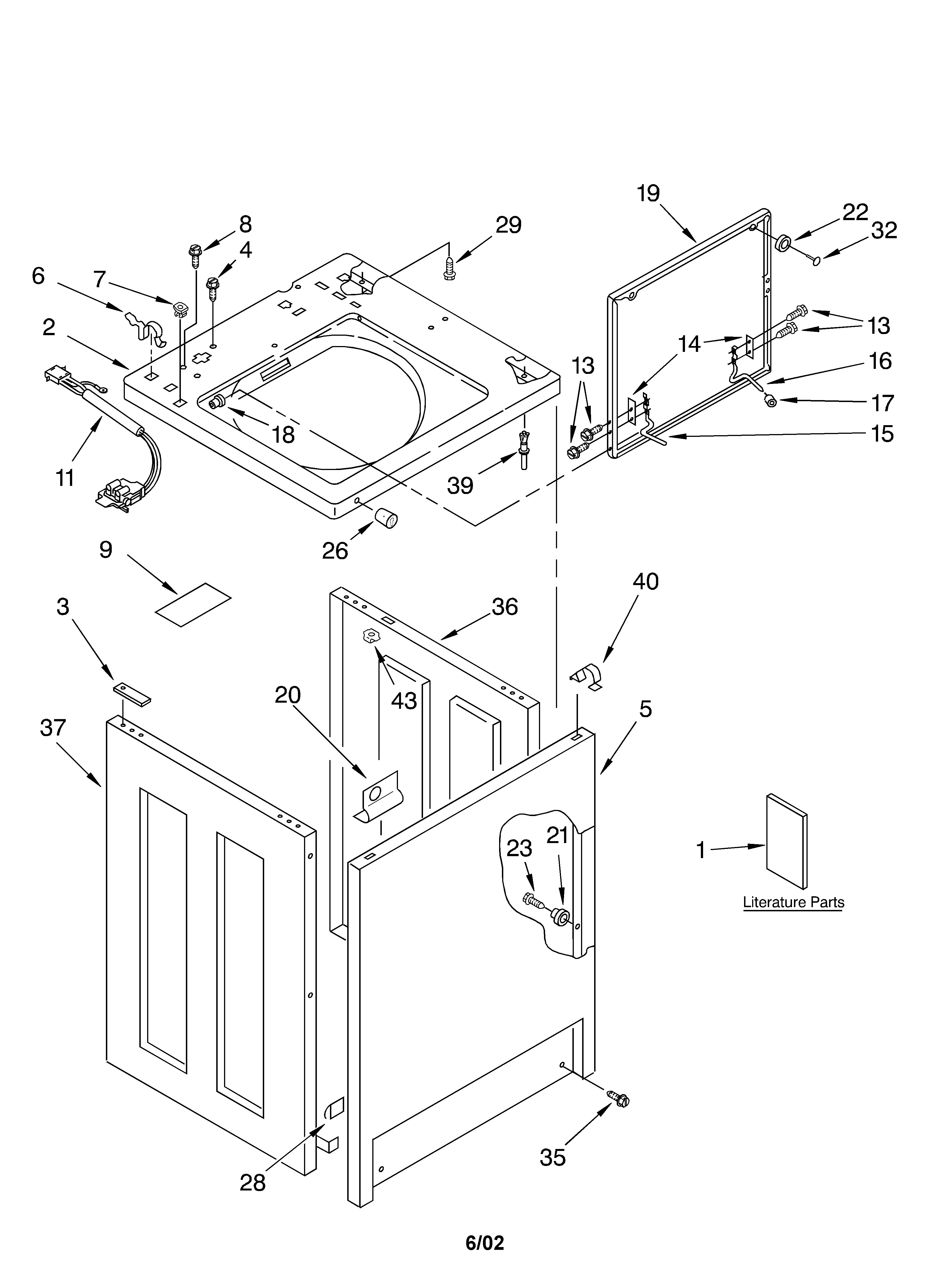 Whirlpool CAM2762KQ0 top and cabinet/literature diagram