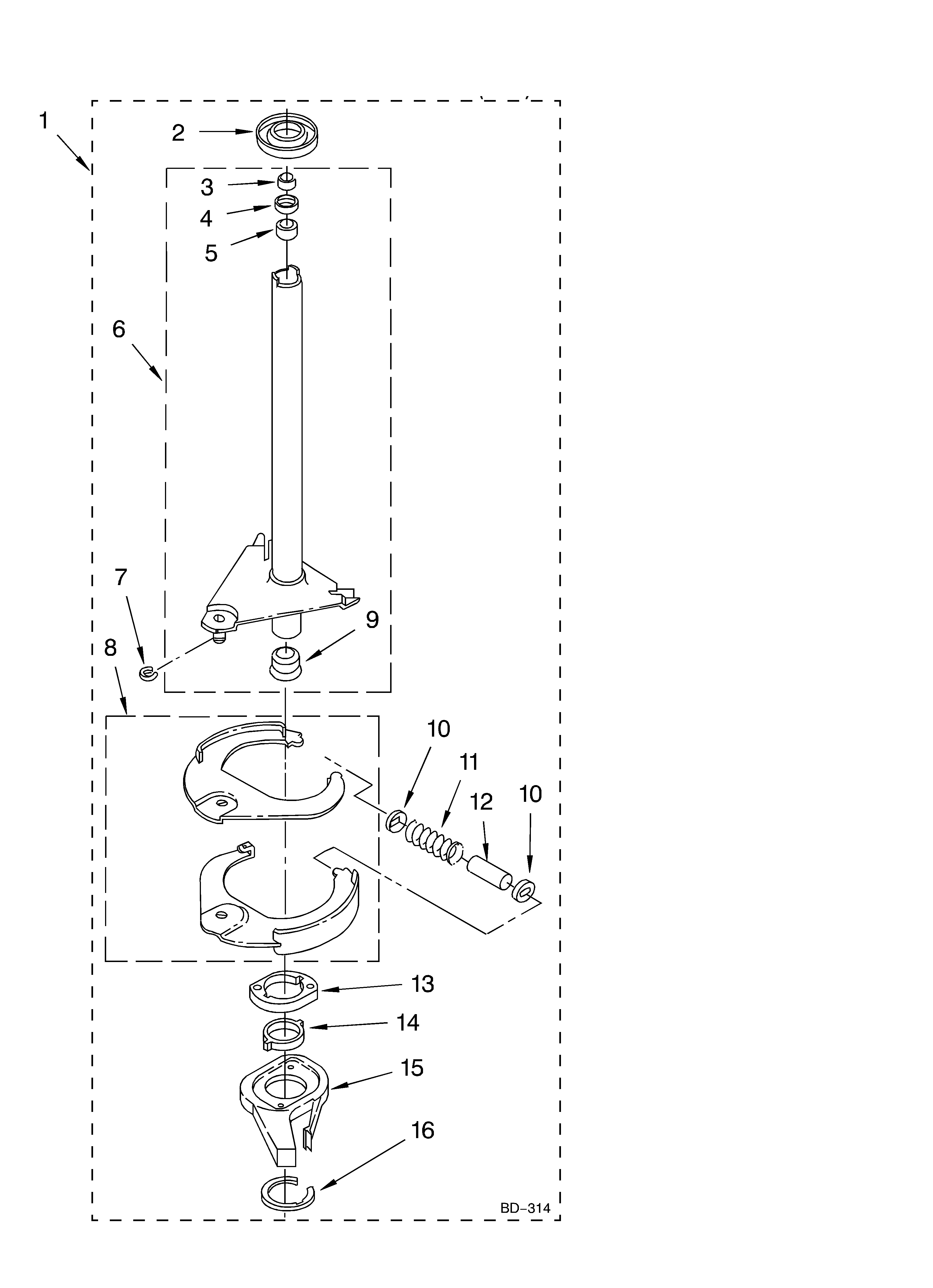 Whirlpool CAP2761KQ0 brake and drive tube diagram