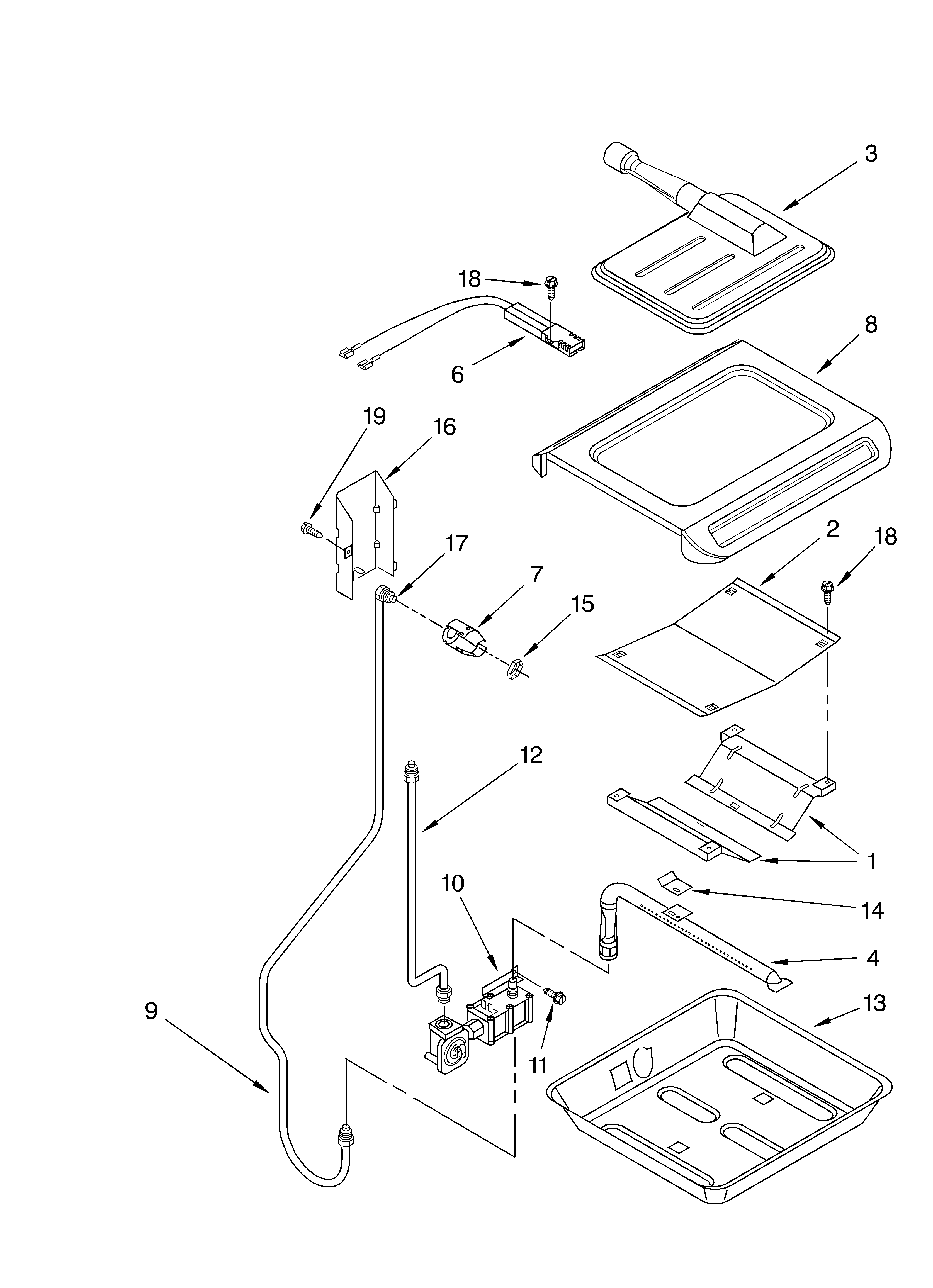 KitchenAid KGST300HBL8 broiler and oven burner diagram