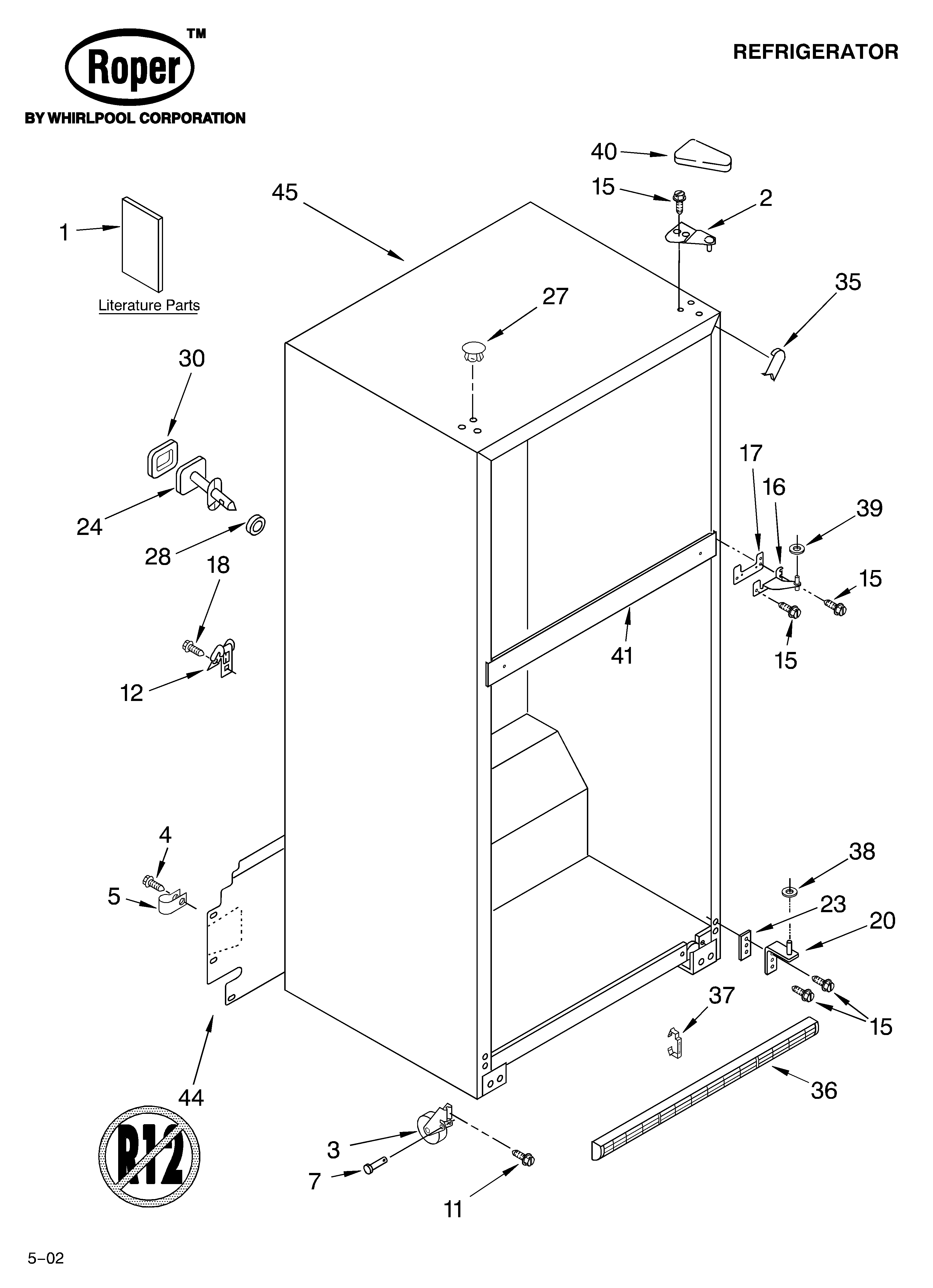 Roper RT21SKXLQ00 cabinet/literature diagram
