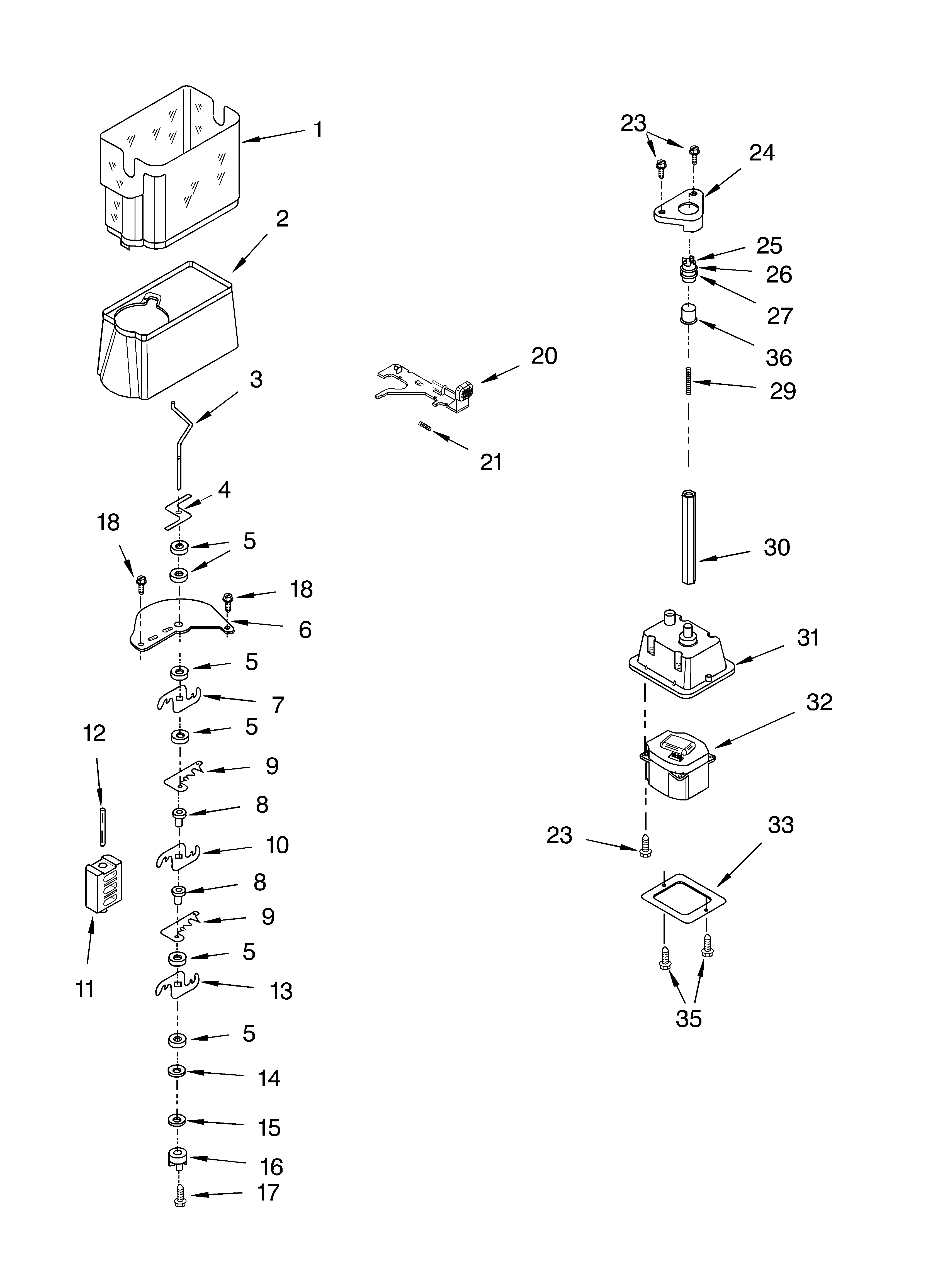 KitchenAid KSRB22FKSS02 motor and ice container diagram