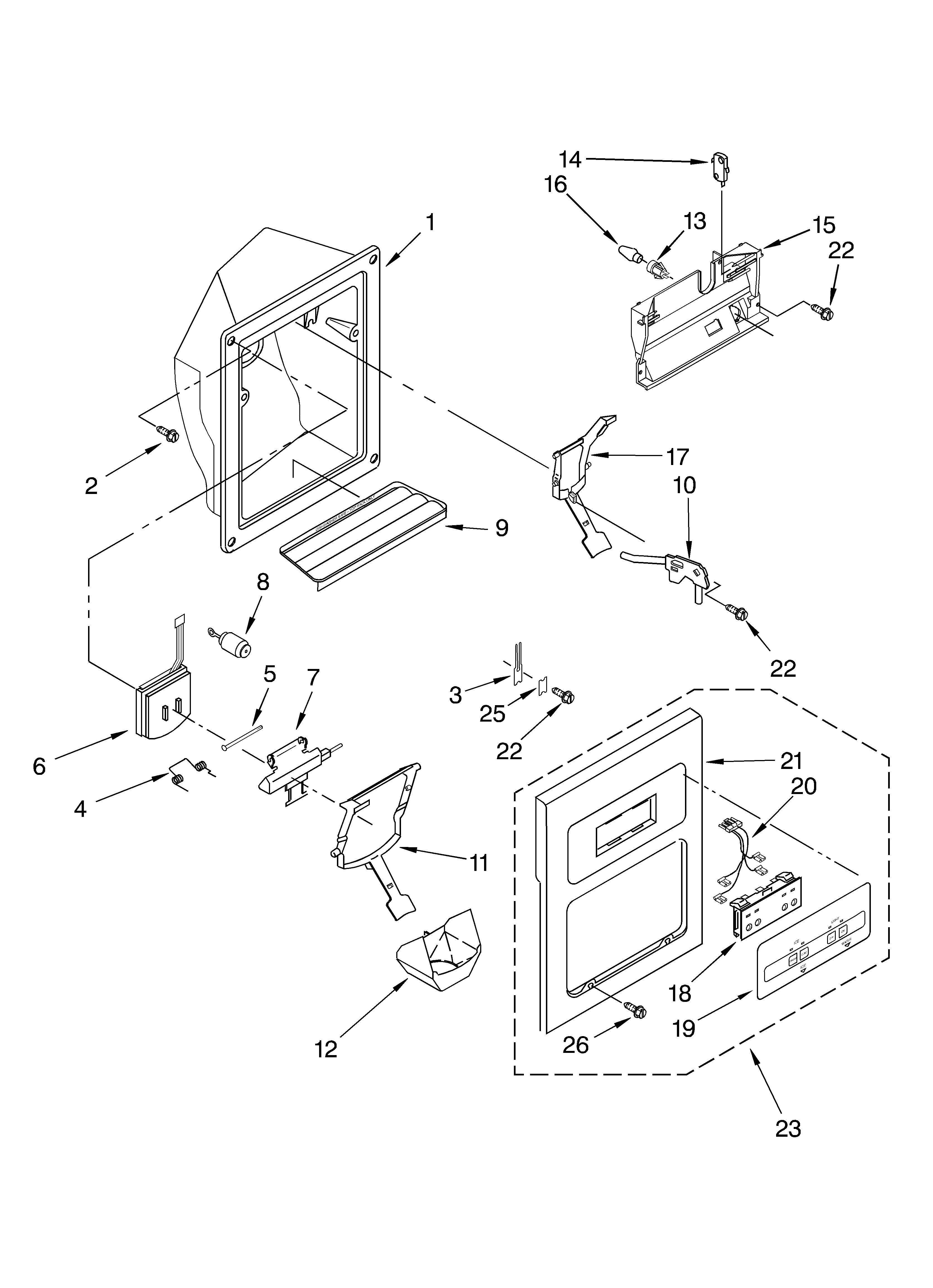 KitchenAid KSRB22FKSS02 dispenser front diagram